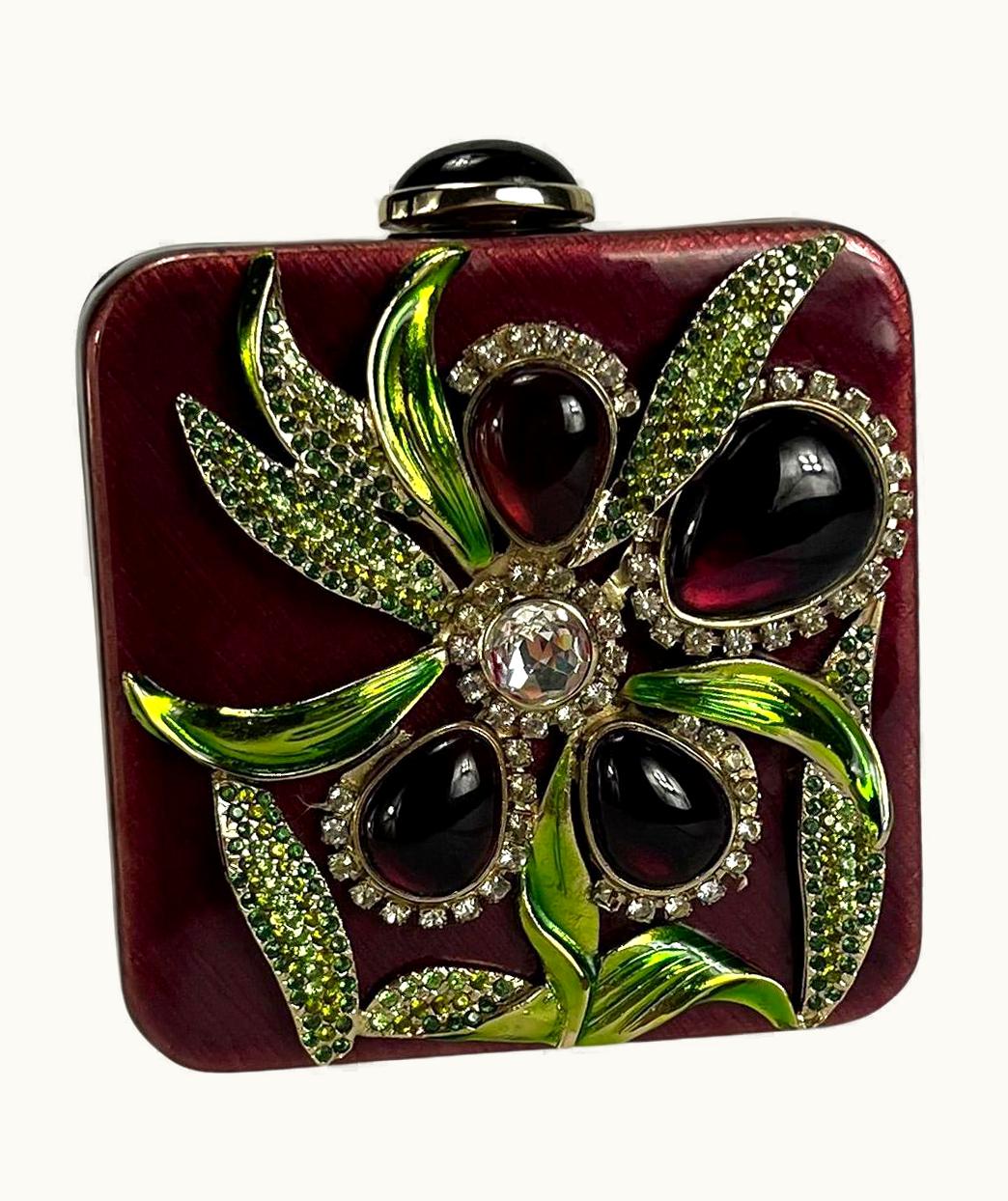 Saint Laurent S/S 2004 Yves Saint Laurent By Tom Ford Enamel Floral Rhinestone Mini Clutch
