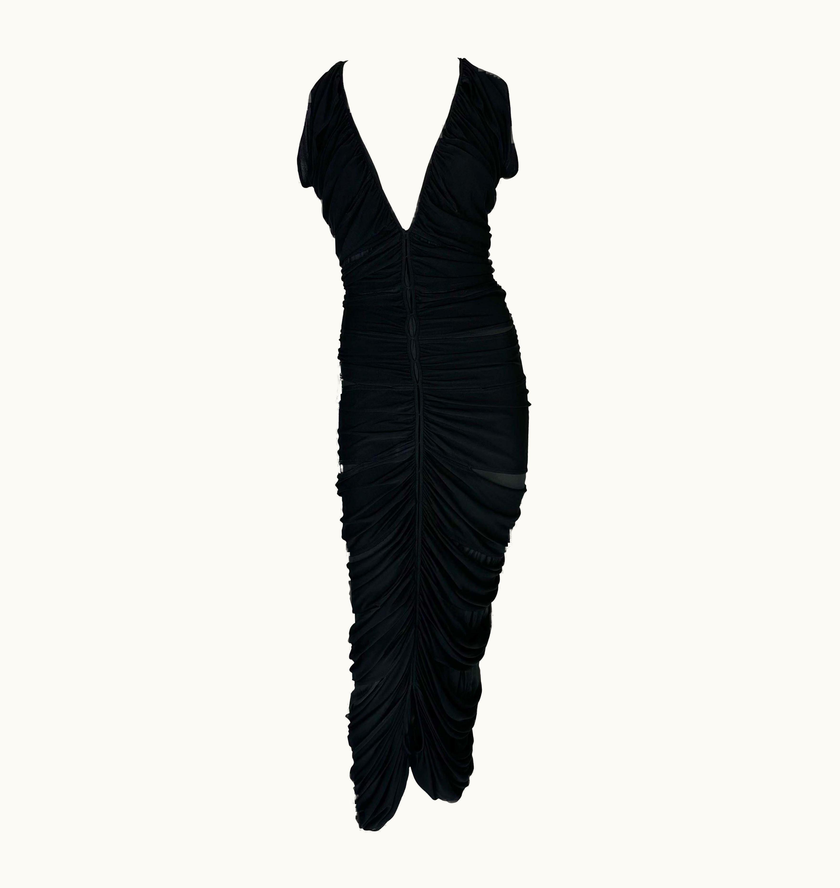 Saint Laurent S/S 2001 Yves Saint Laurent By Tom Ford Draped Bodycon Black Viscose Dress