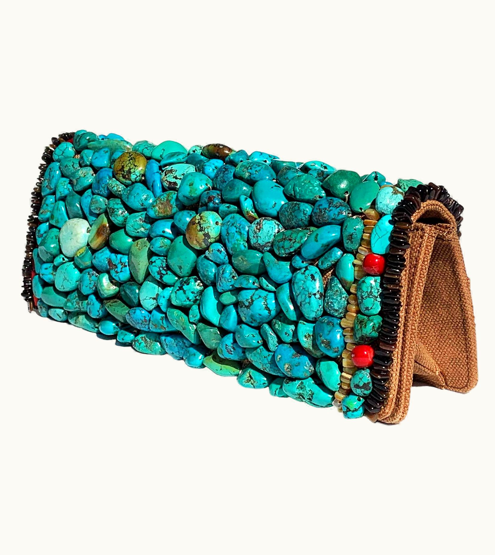 Saint Laurent Tom Ford For Yves Saint Laurent 2002 *Out Of Africa* Turquoise Beaded Clutch Bag