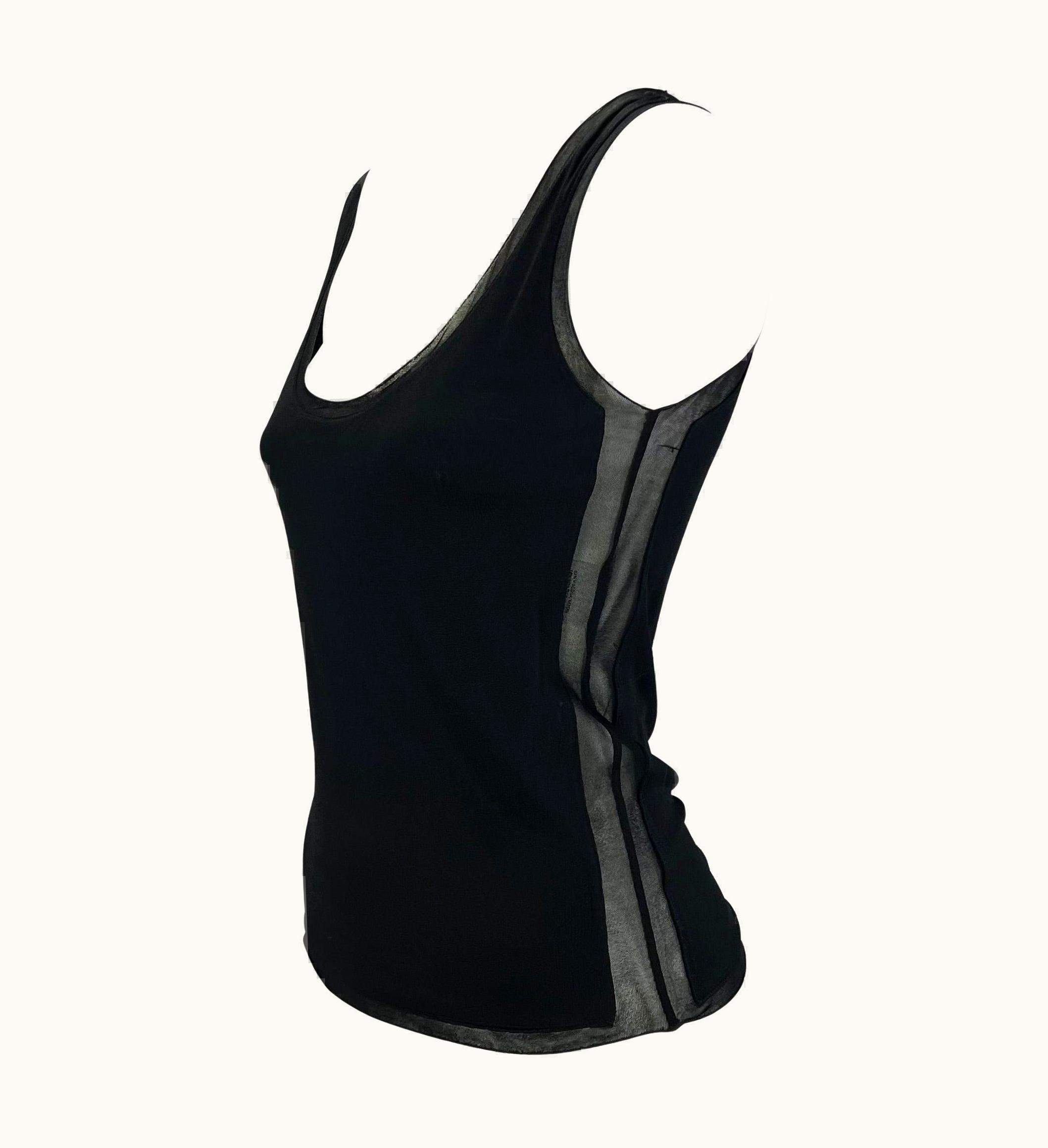 Saint Laurent 2000s Yves Saint Laurent By Tom Ford Sheer Stretch Panel Black Tank Top Y2k