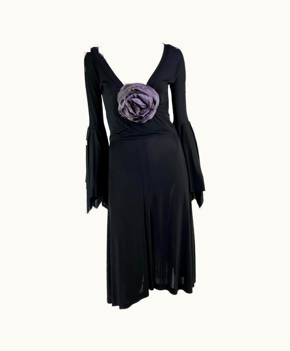 Saint Laurent S/S 2003 Yves Saint Laurent By Tom Ford Black Floral Applique Runway Dress