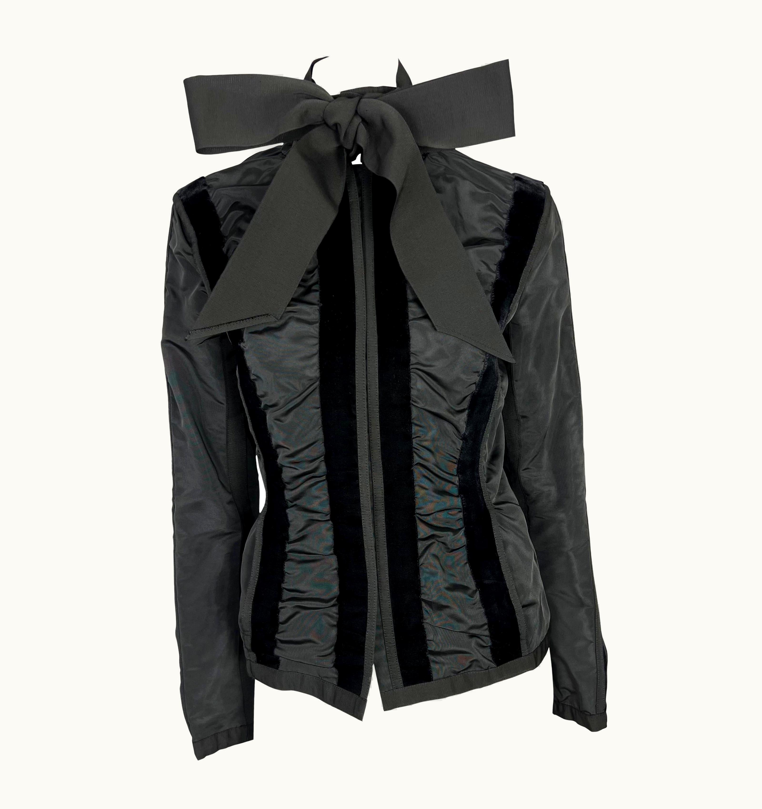 Saint Laurent AW 2002 Yves Saint Laurent By Tom Ford Black Velvet Ruched Ribbon Jacket