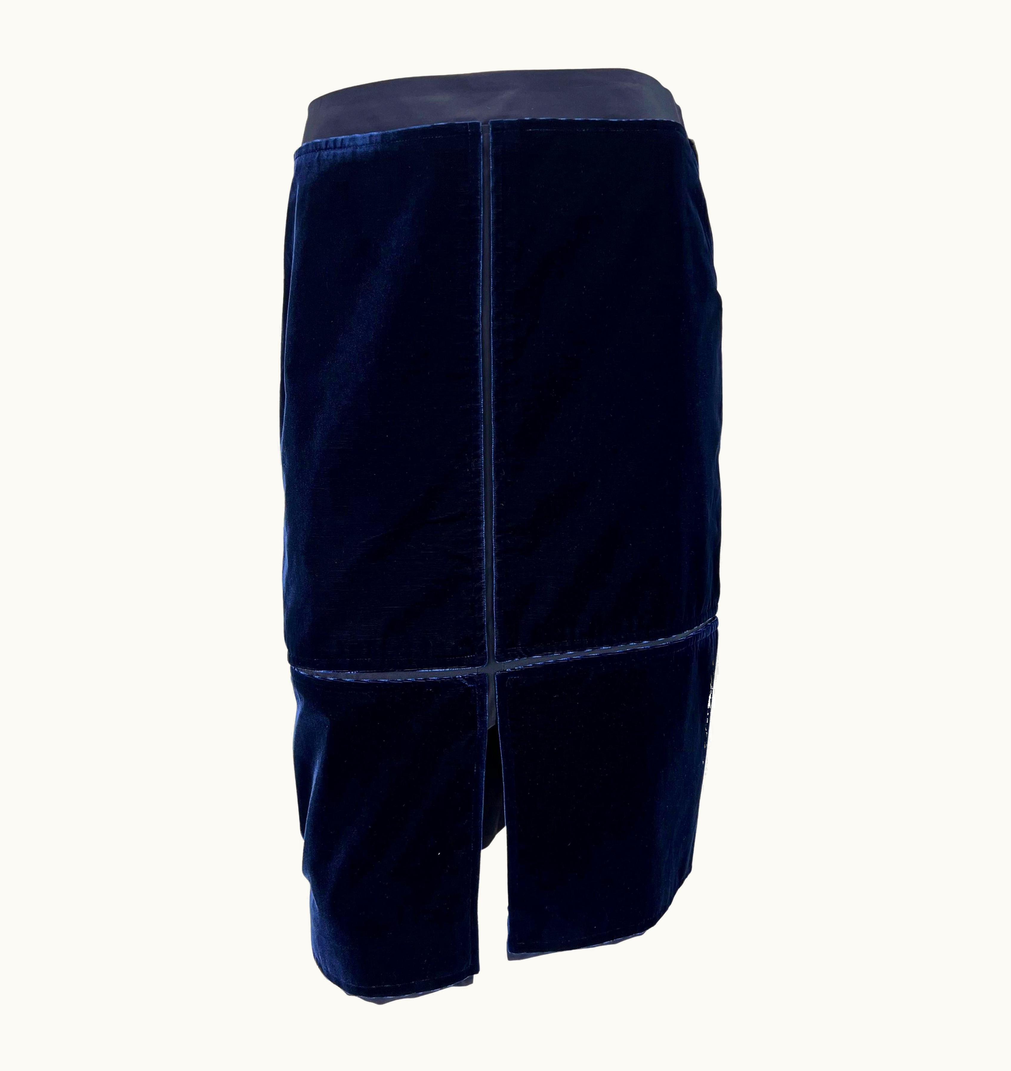 Saint Laurent AW 2002 Yves Saint Laurent By Tom Ford Blue Velvet Panel Pencil Skirt