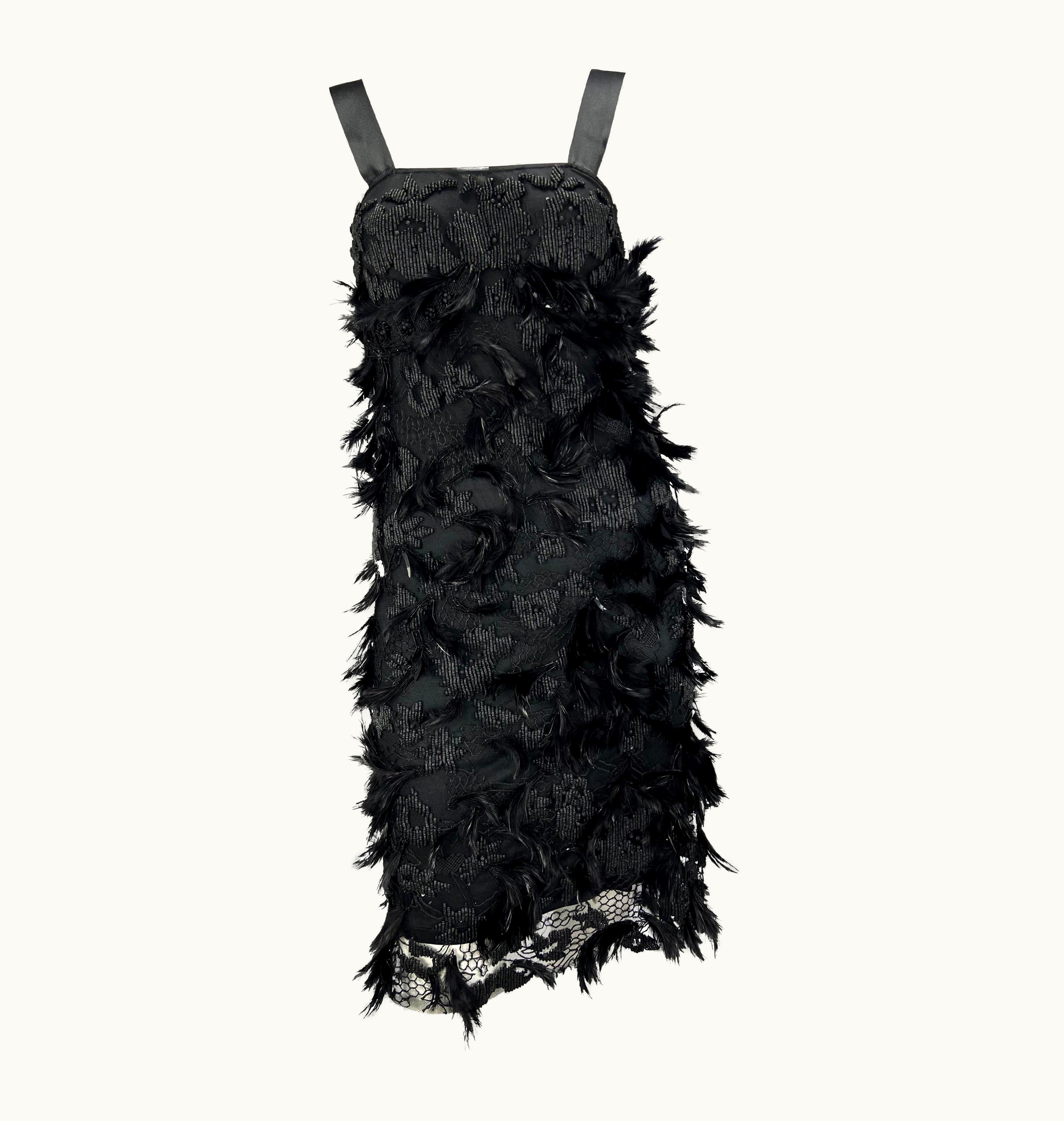 Saint Laurent S/S 2001 Yves Saint Laurent By Tom Ford Runway Feather Beaded Ribbon Dress
