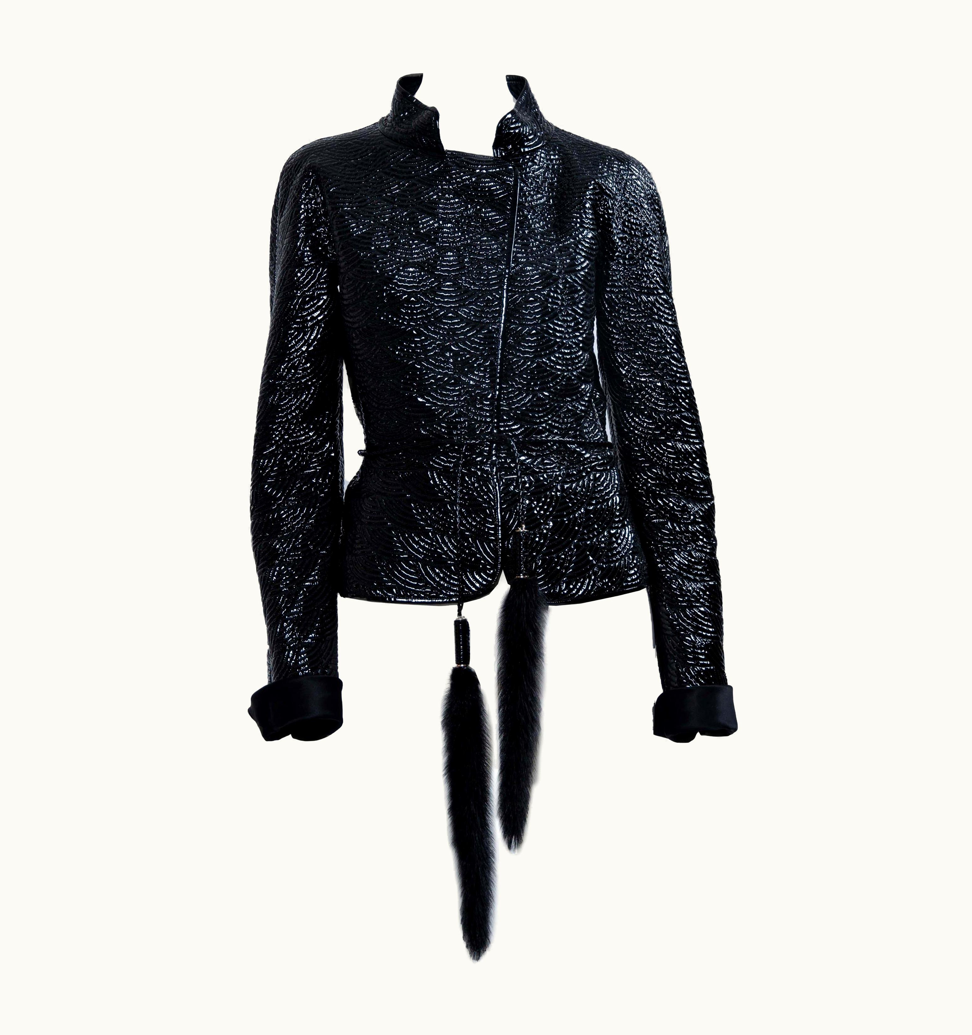 Saint Laurent AW 2004 Yves Saint Laurent By Tom Ford Chinoiserie Patent Leather Mink Jacket