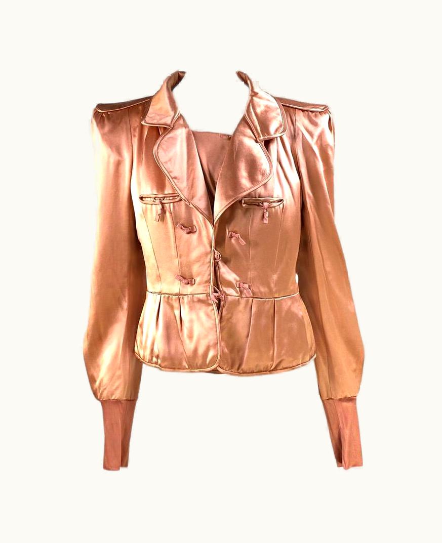 Saint Laurent AW 2004 Yves Saint Laurent By Tom Ford Pink Silk Pagoda Chinoiserie Jacket