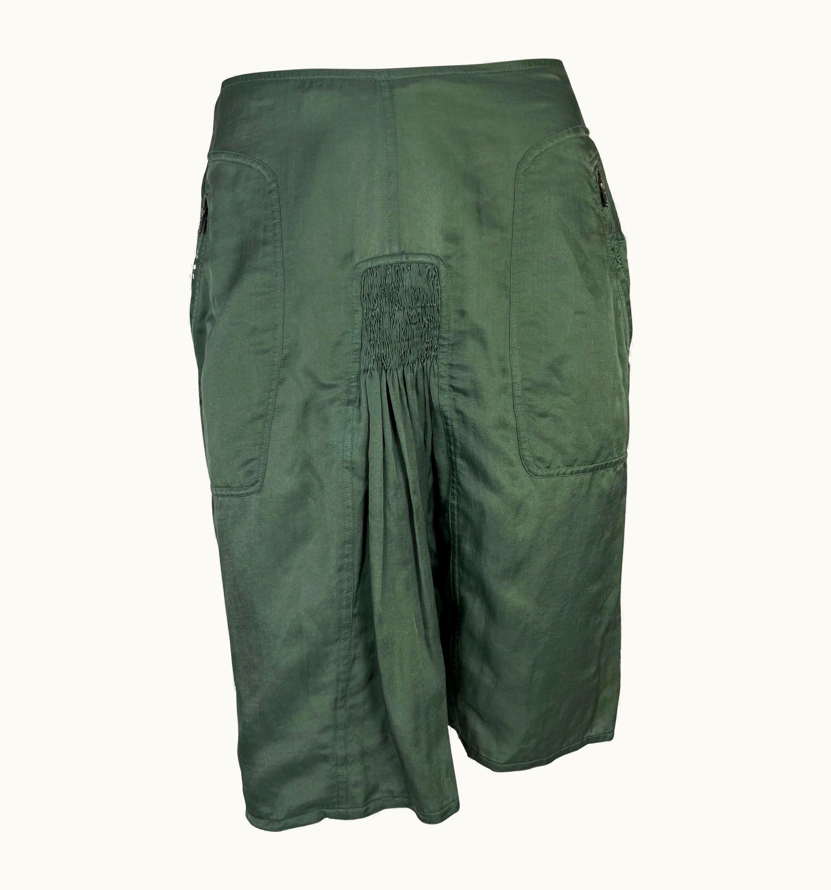 Saint Laurent S/S 2003 Yves Saint Laurent By Tom Ford Olive Green Ruched Stretch Skirt