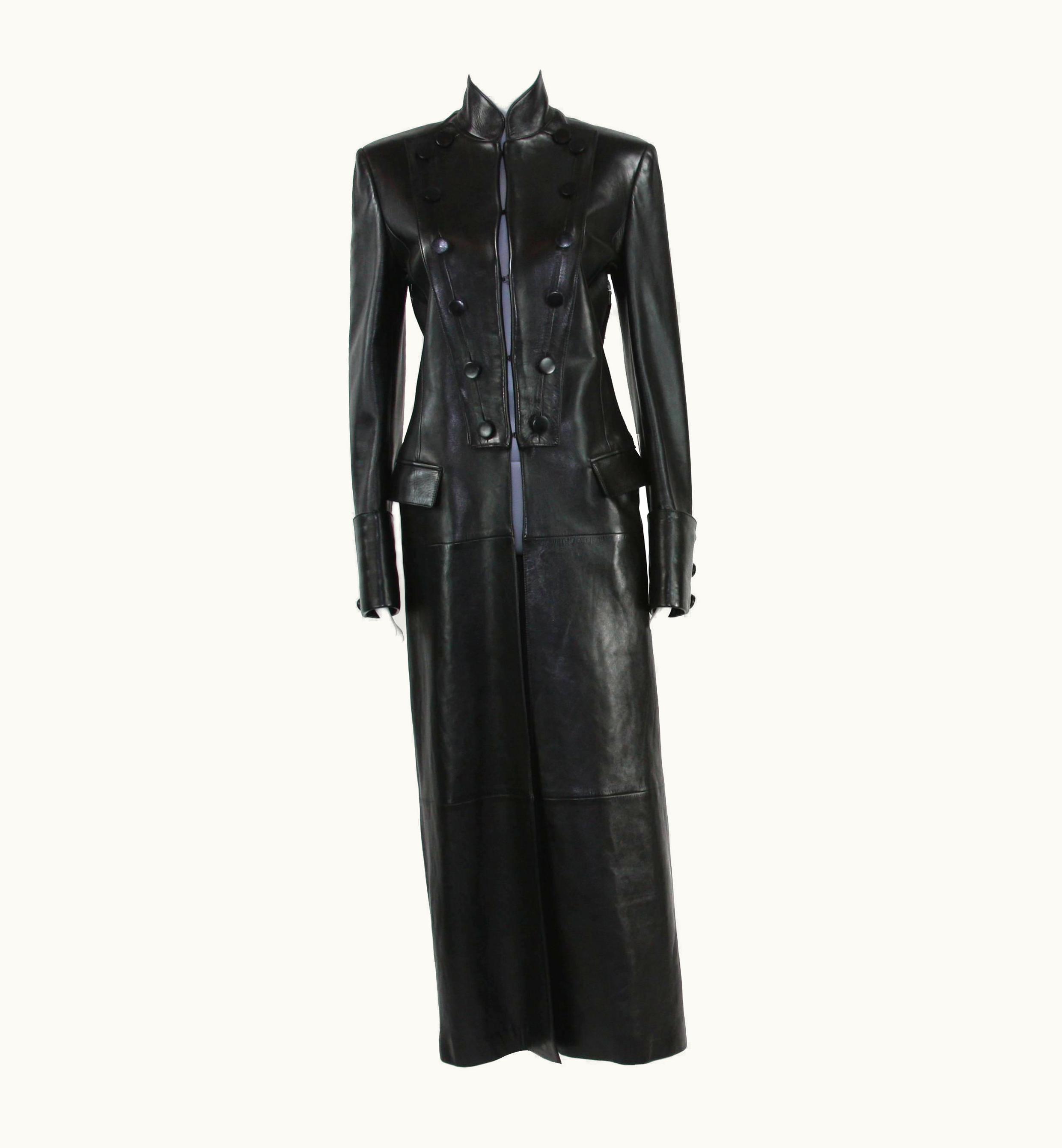 Saint Laurent Tom Ford For Yves Saint Laurent AW 2001 Black Leather Long Military Style Coat