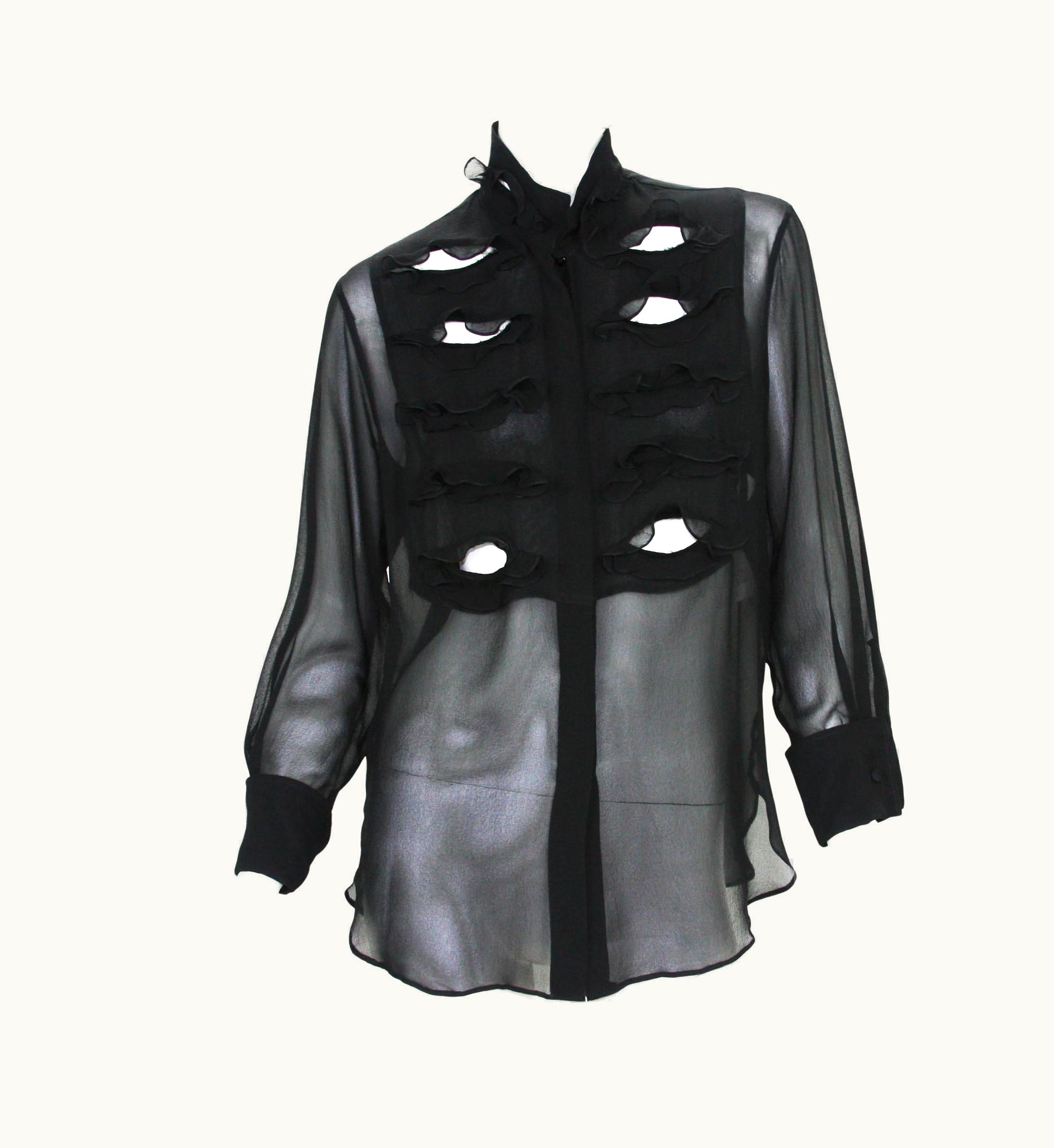 Saint Laurent Tom Ford For Yves Saint Laurent S/S 2003 Runway Silk Black Blouse S/Sxl