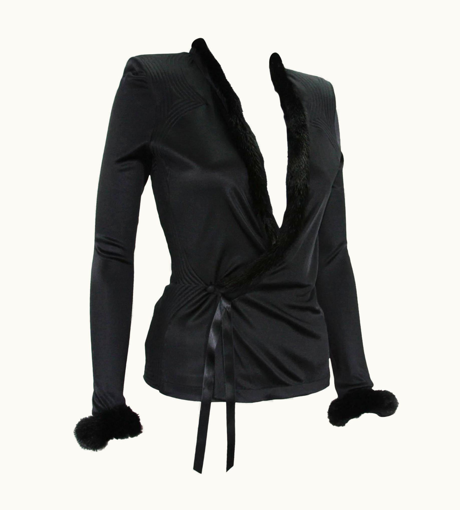 Saint Laurent Tom Ford For Yves Saint Laurent AW 2004 Black Mink Trim Top Jacket