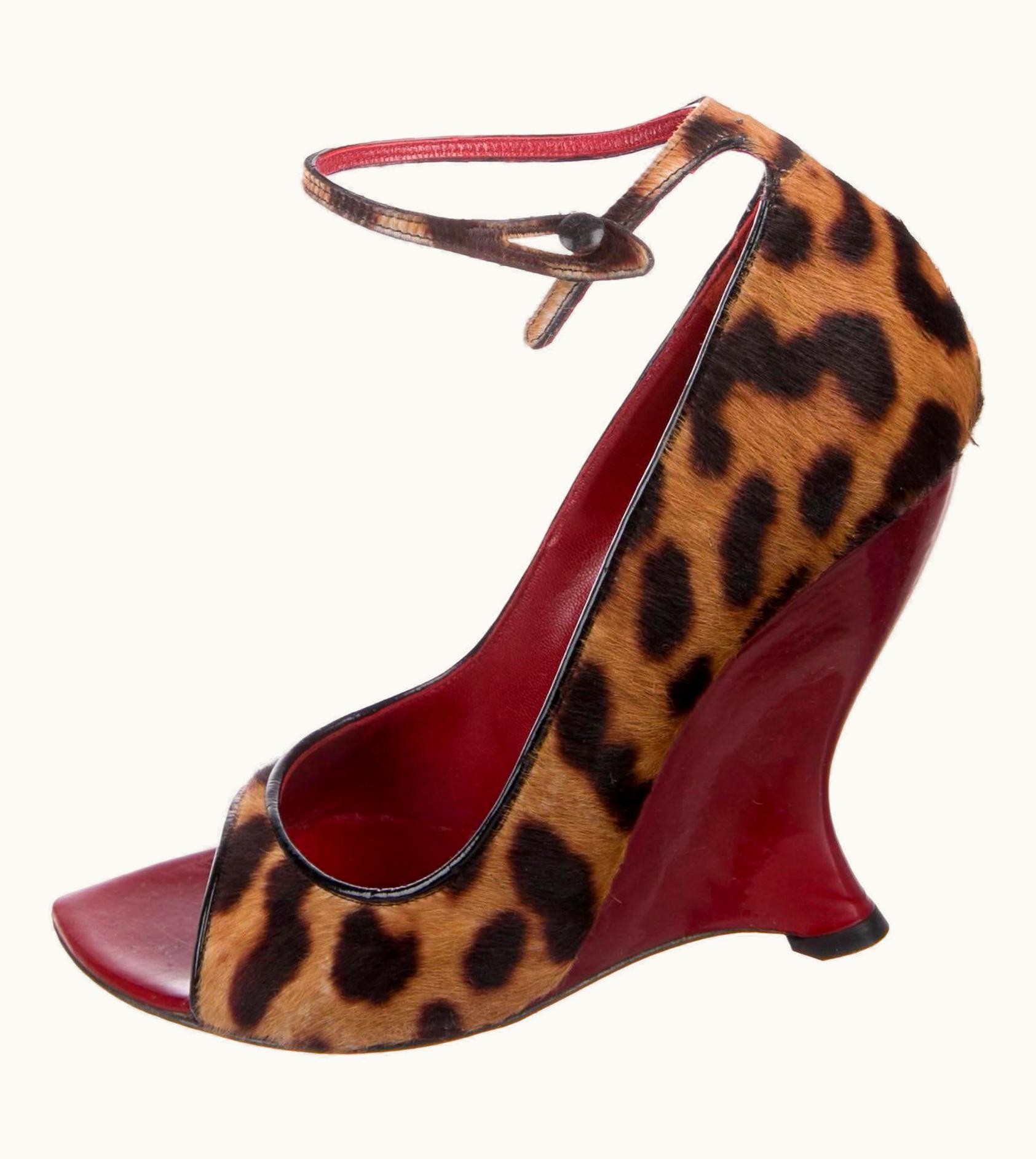 Saint Laurent Tom Ford For Yves Saint Laurent Leopard Print Pony Hair Patent Leather Wedges