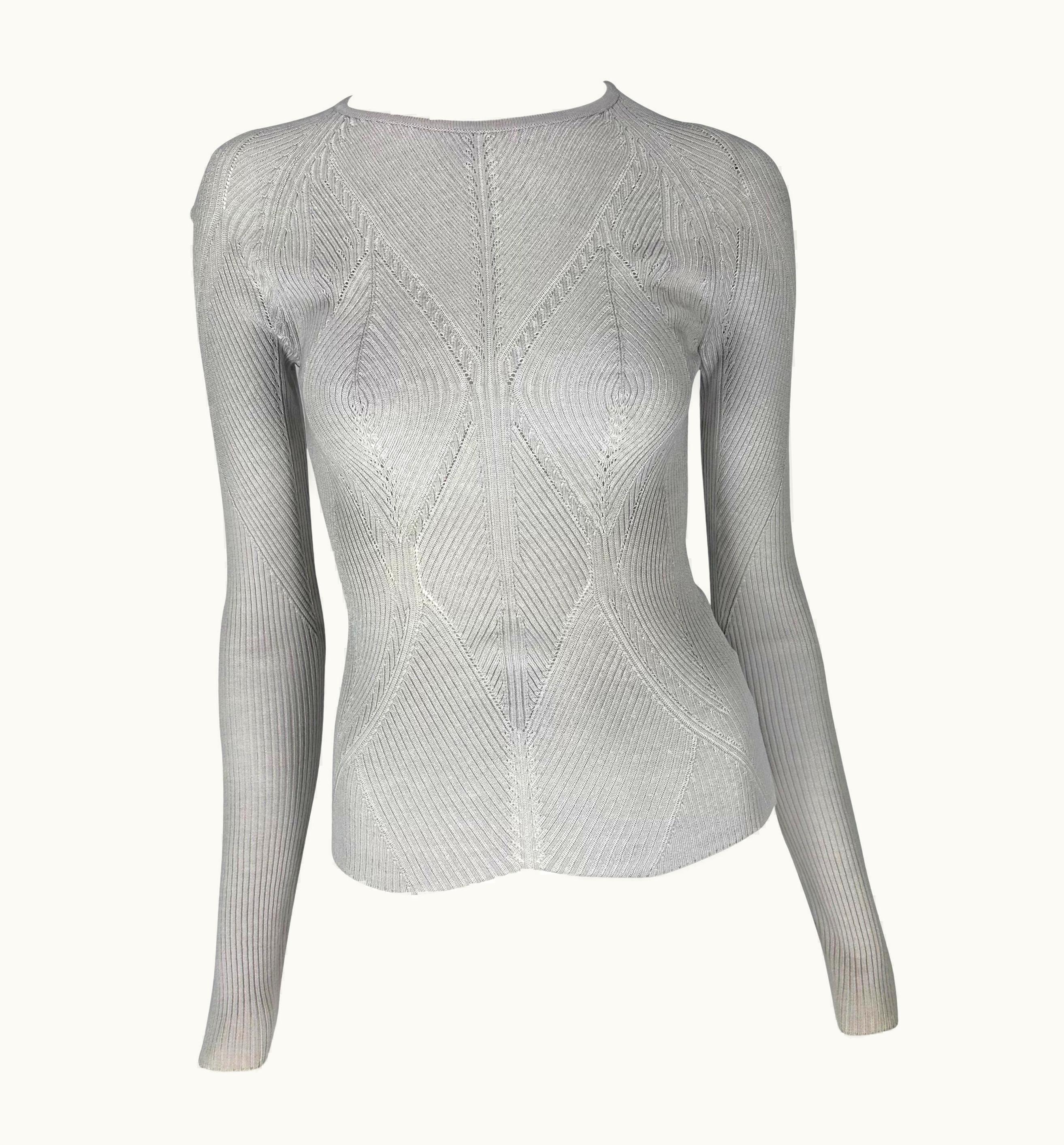 Saint Laurent S/S 2003 Yves Saint Laurent By Tom Ford Breast Knit Stretch Lavender Sweater Top