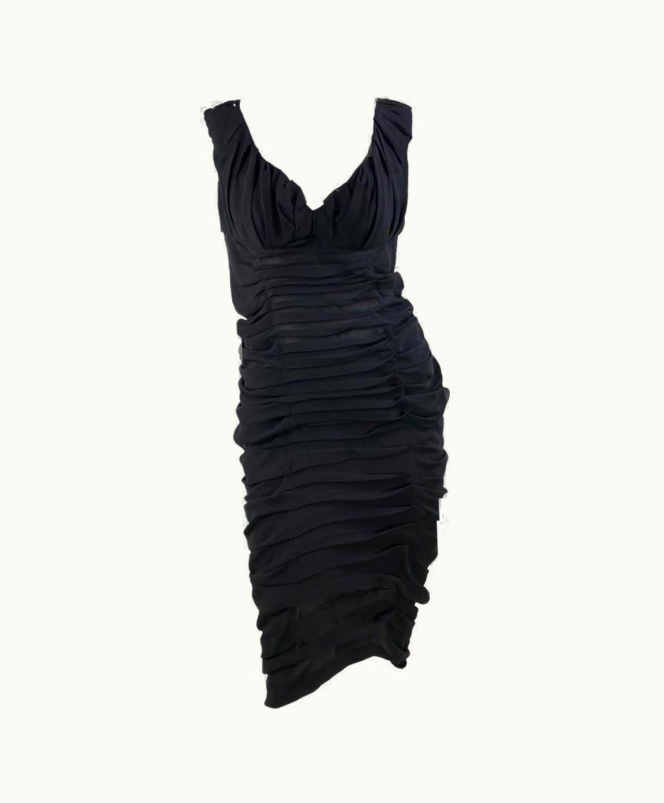 Saint Laurent S/S 2001 Yves Saint Laurent By Tom Ford Pleated Black Silk Skirt Top Set