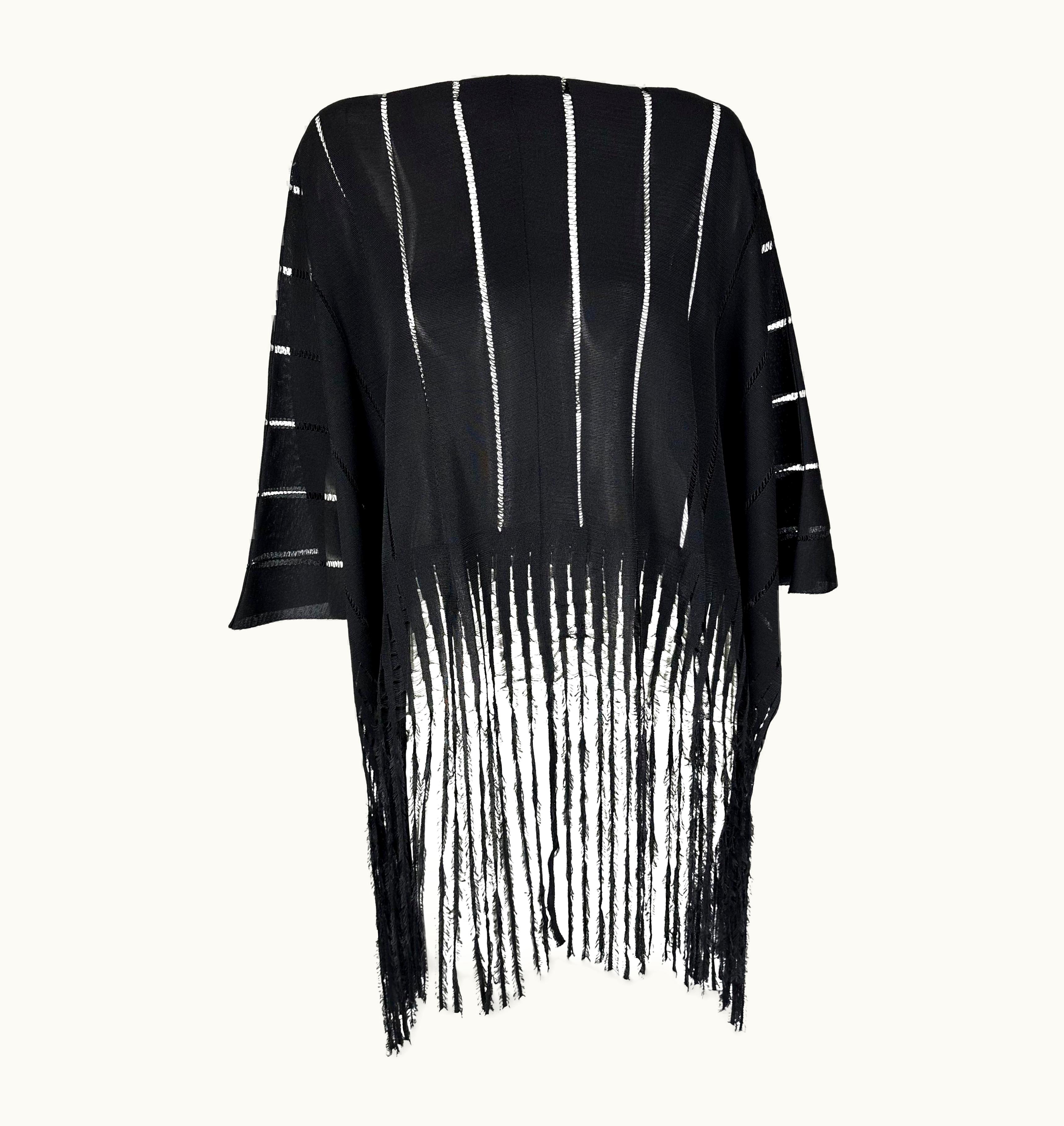 Saint Laurent S/S 2002 Yves Saint Laurent By Tom Ford Safari Fringe Black Cropped Caftan Top