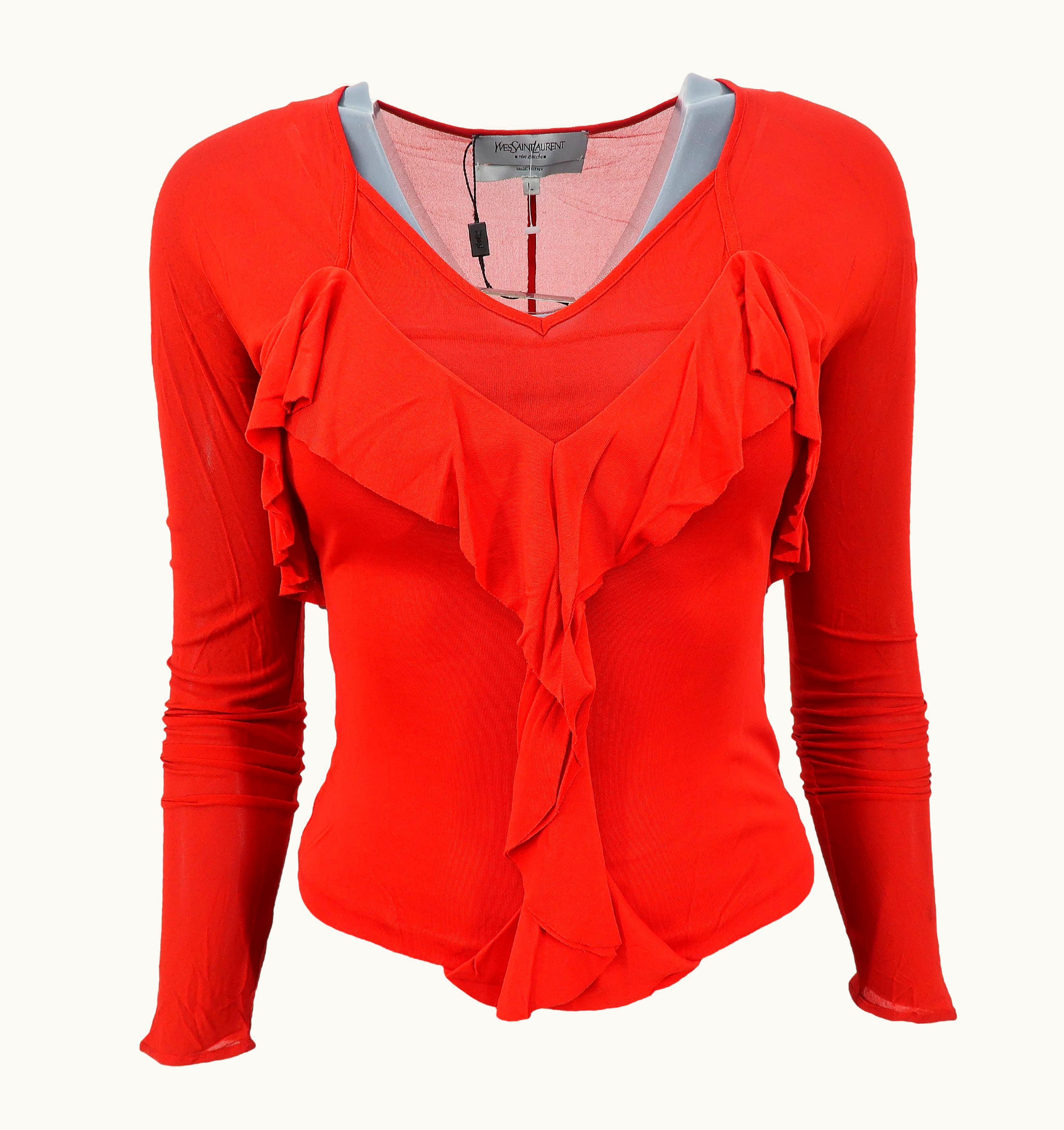 Saint Laurent Yves Saint Laurent By Tom Ford AW-2003 Viscose & Silk Top With Ruffle Detailing