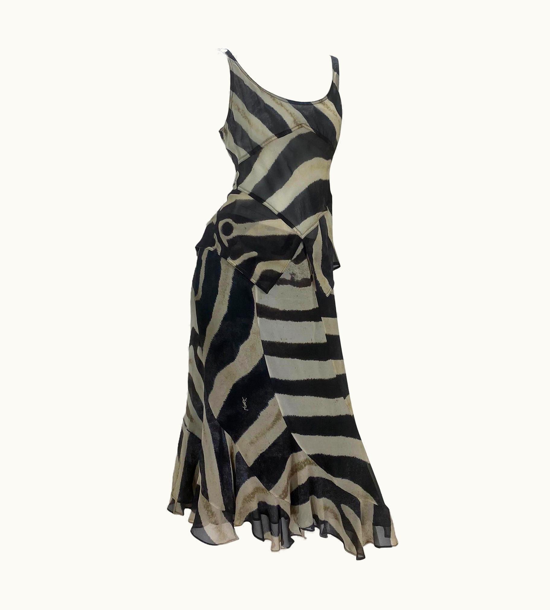 Saint Laurent Tom Ford For Yves Saint S/S 2002 Laurent Animal Printed Silk Chiffon Dress Set