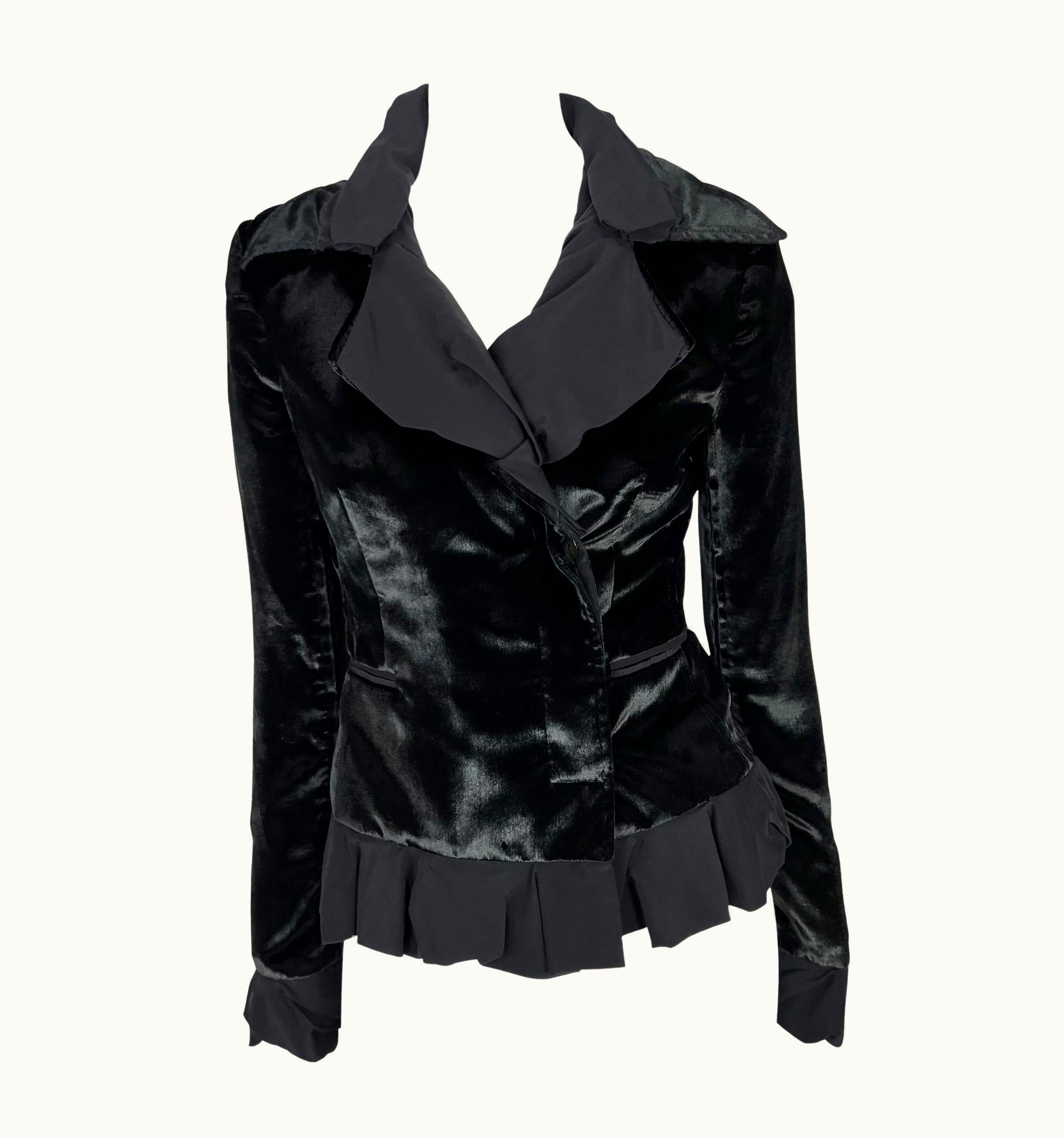Saint Laurent AW 2002 Yves Saint Laurent By Tom Ford Black Velvet Panel Sheer Ruffle Jacket