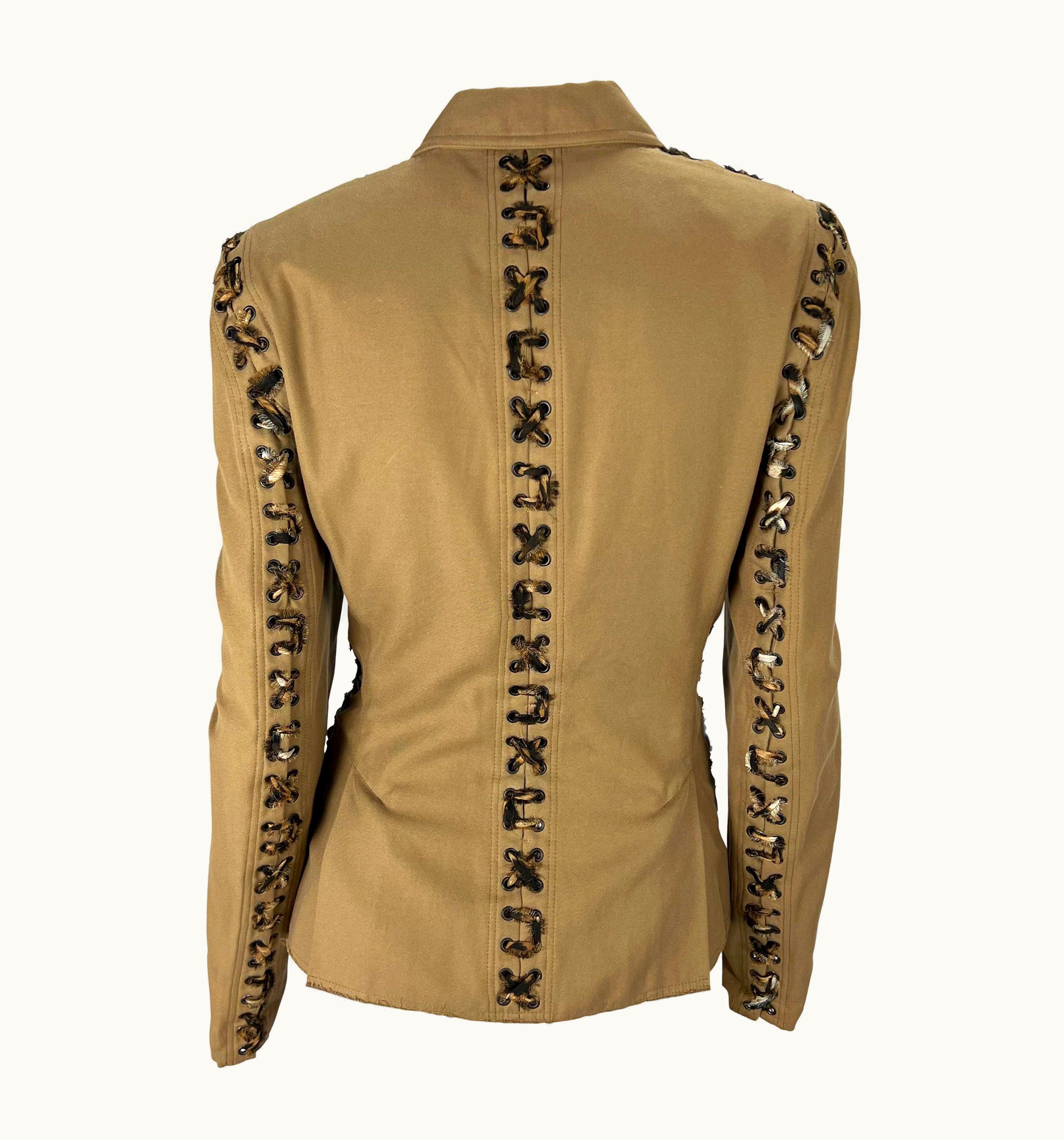 Saint Laurent S/S 2002 Yves Saint Laurent By Tom Ford Safari Cheetah Lace-Up Khaki Blazer