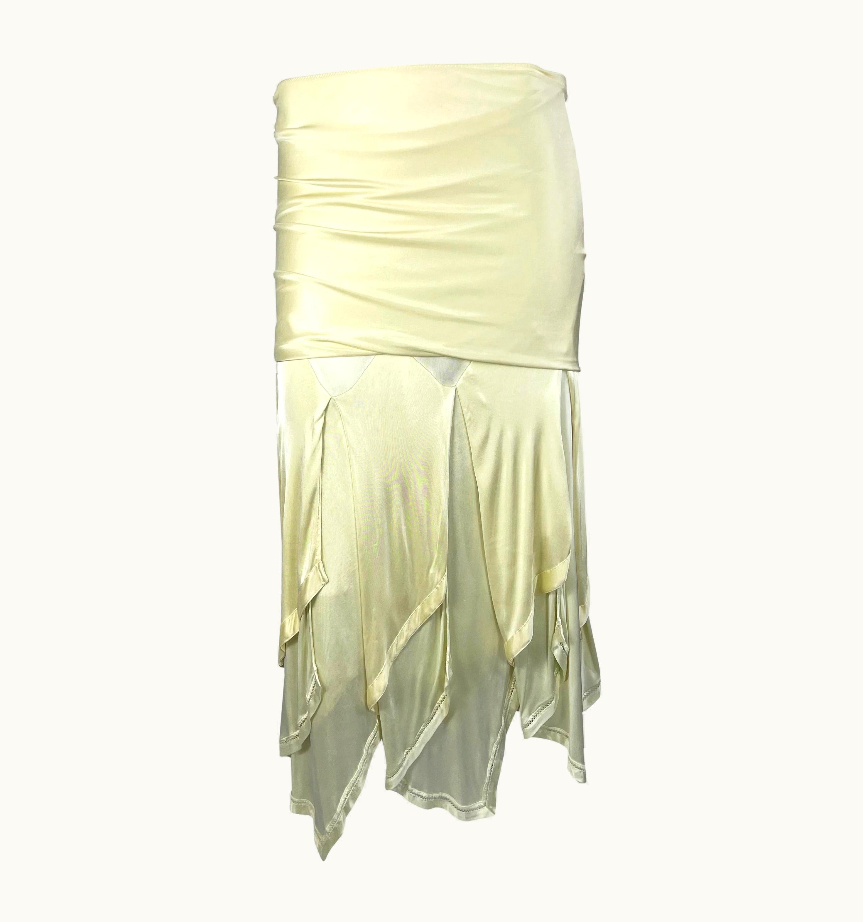 Saint Laurent S/S 2004 Yves Saint Laurent By Tom Ford Runway Off-White Stretch Ruffle Skirt