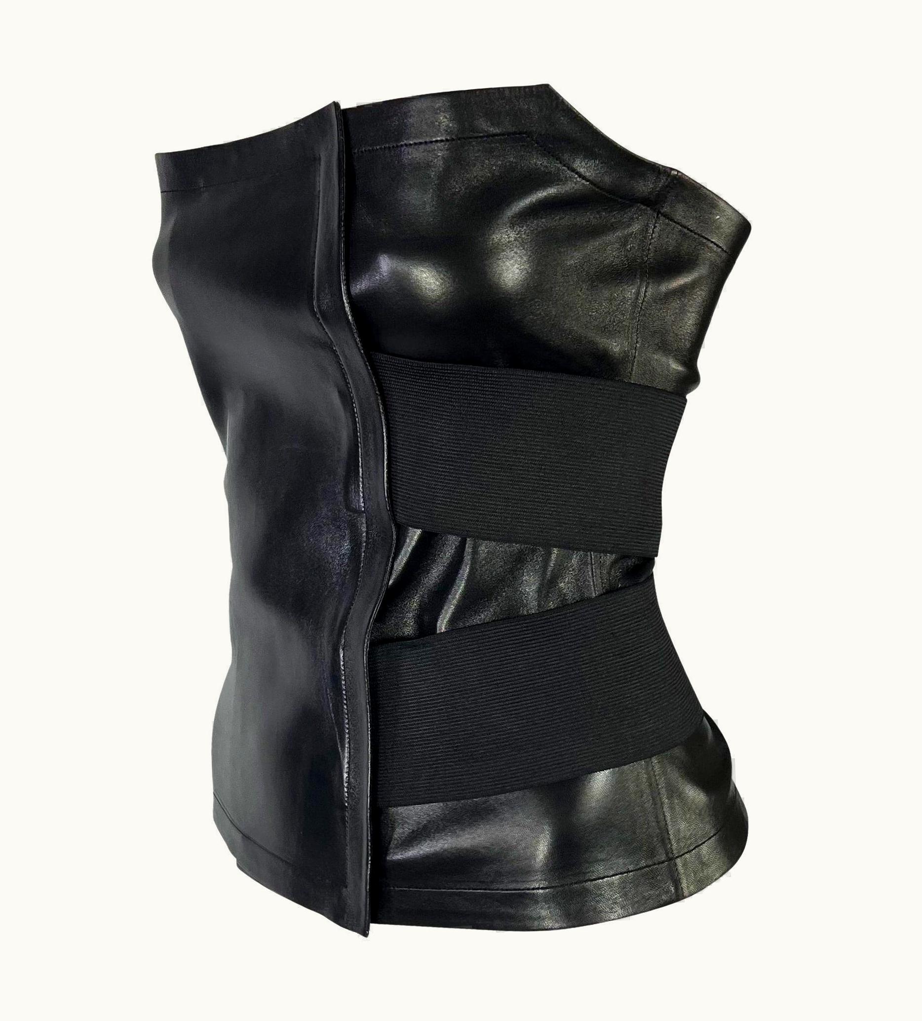 Saint Laurent Nwt S/S 2001 Yves Saint Laurent By Tom Ford Black Leather Bandage Strap Bustier