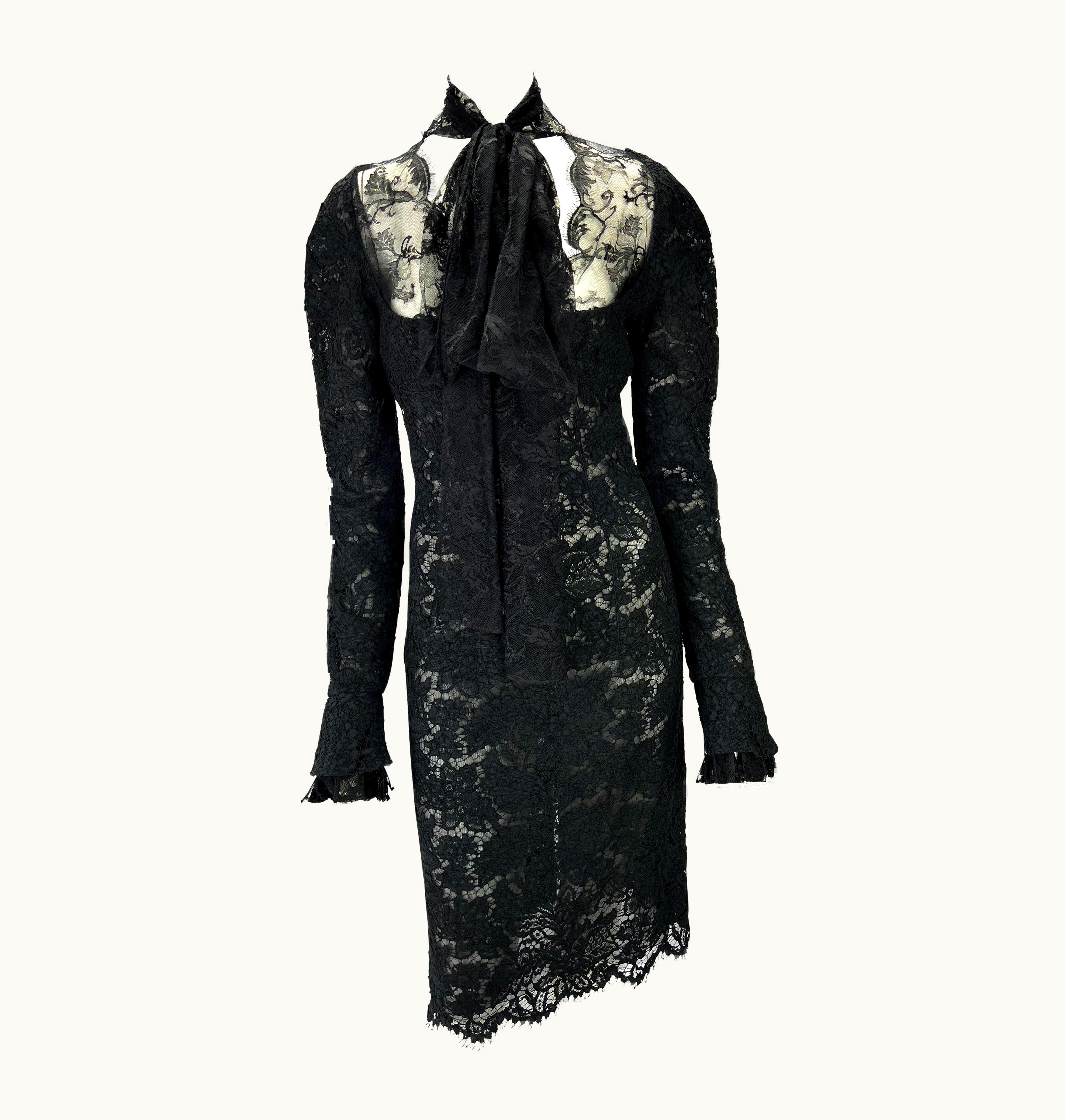 Saint Laurent AW 2002 Yves Saint Laurent By Tom Ford Runway Sheer Black Lace Poet' Dress