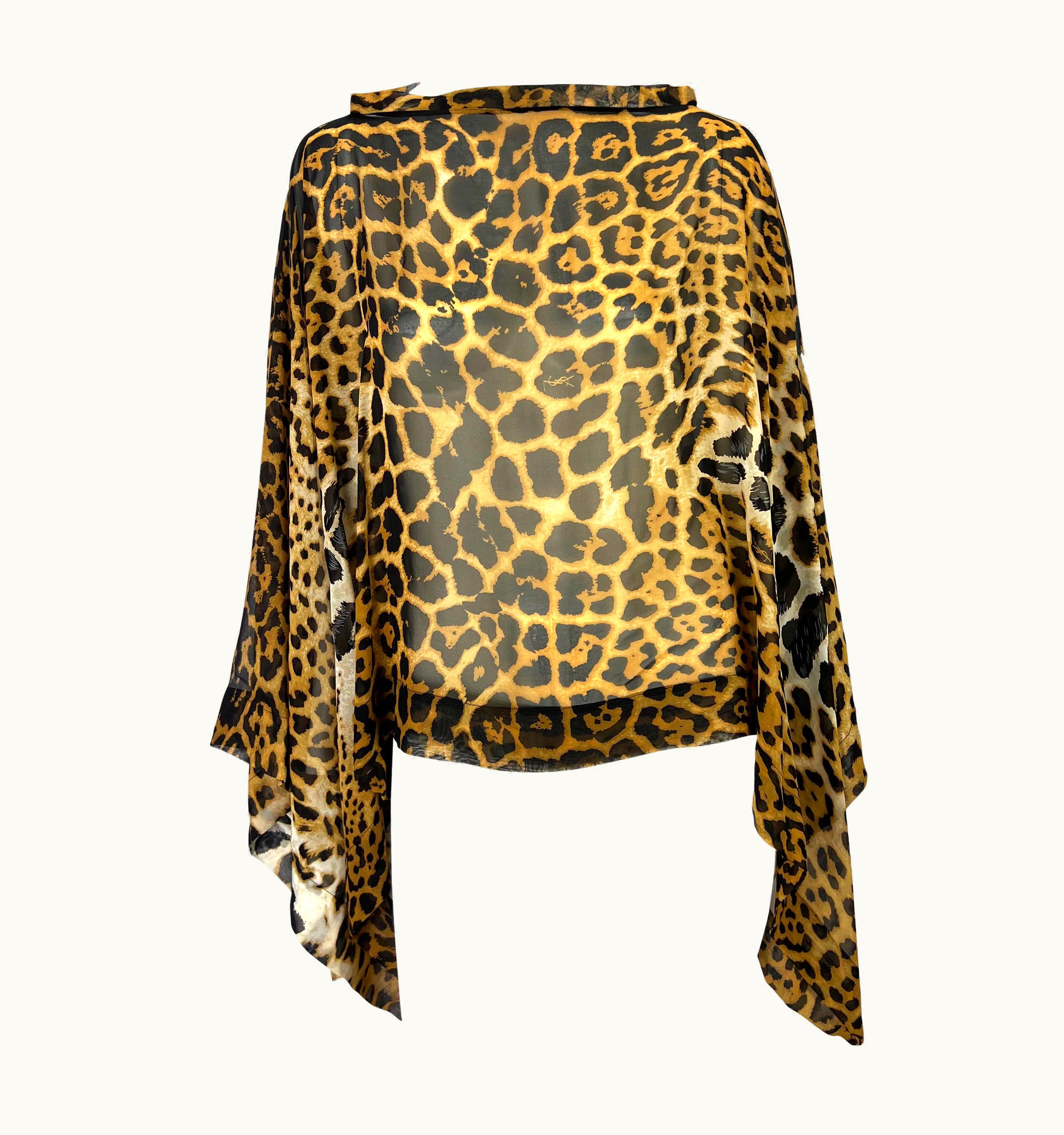 Saint Laurent S/S 2002 Yves Saint Laurent By Tom Ford Safari Cheetah Print Sheer Kaftan Short