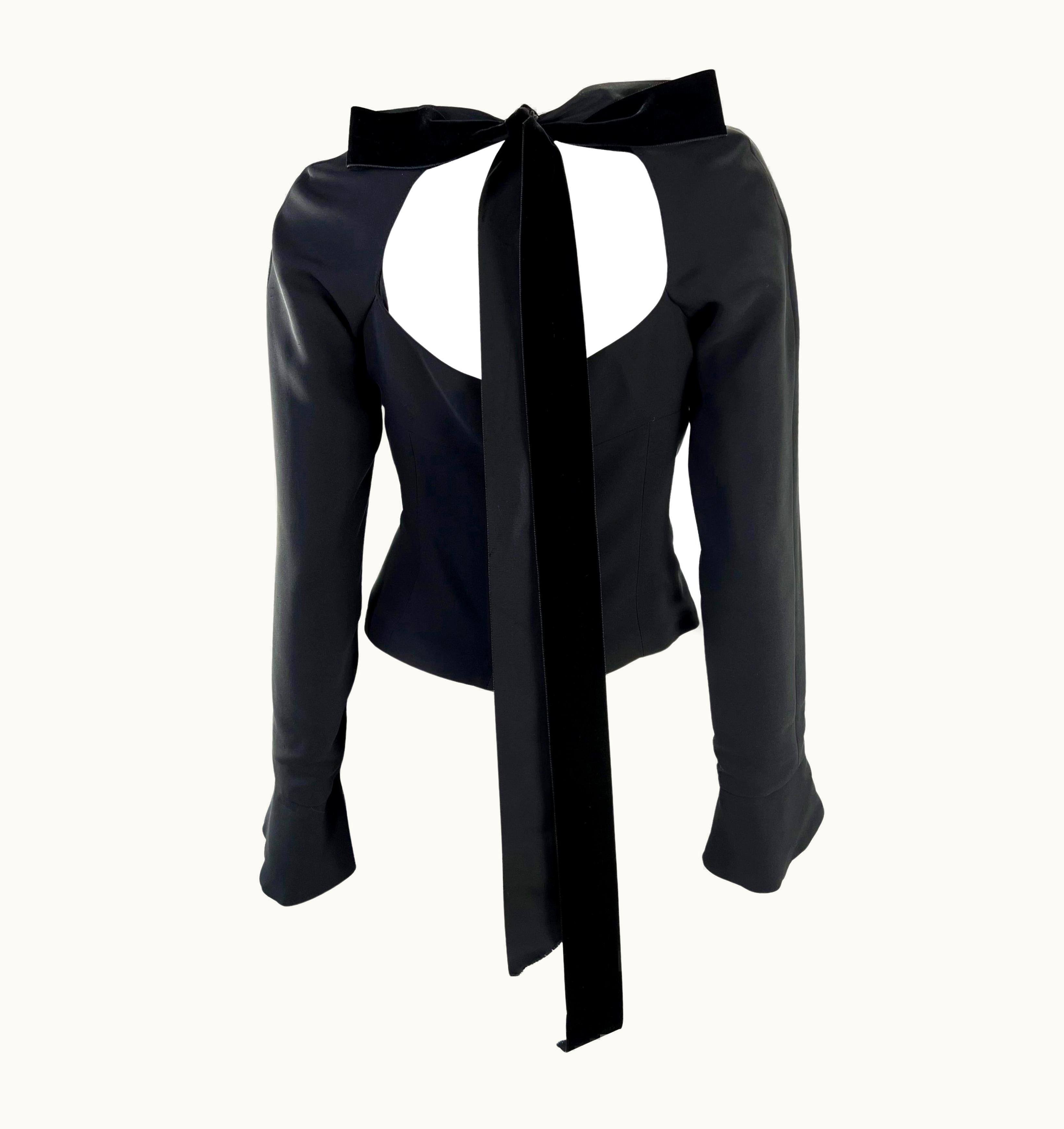 Saint Laurent AW 2001 Yves Saint Laurent By Tom Ford Velvet Bow Black Flare Bustier Top