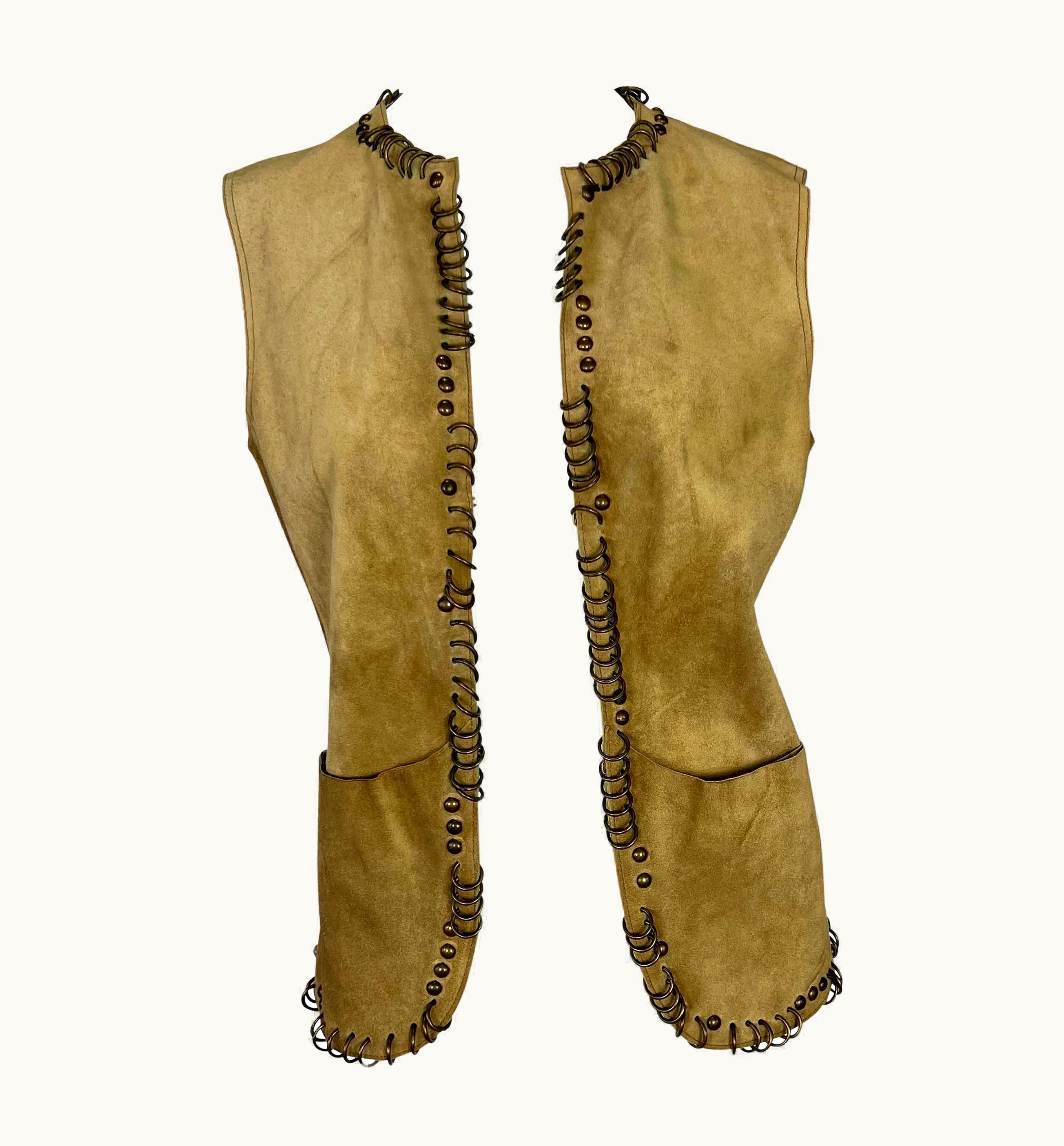 Saint Laurent S/S 2002 Yves Saint Laurent By Tom Ford Safari Distressed Suede Studded Vest