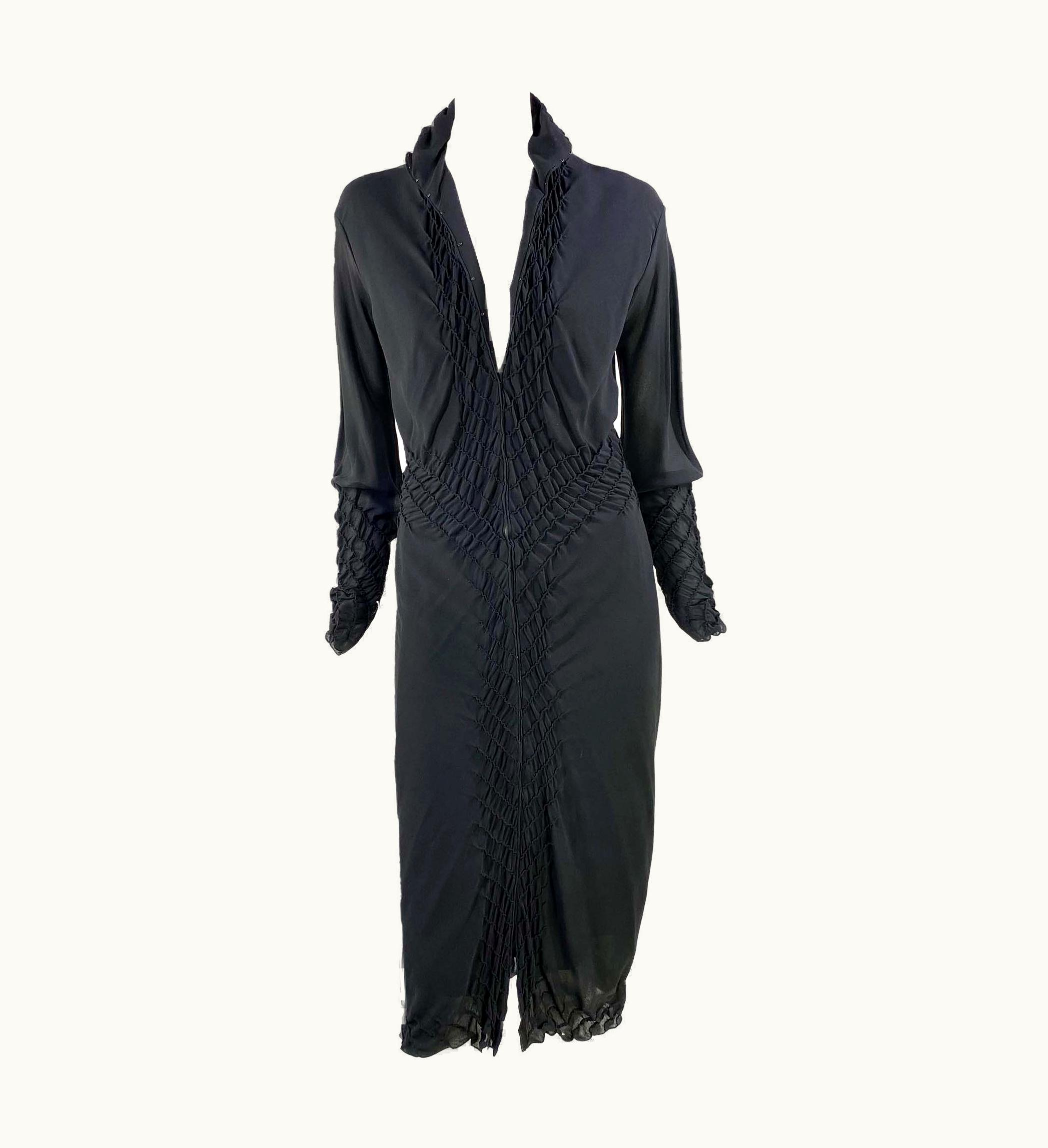 Saint Laurent AW 2001 Yves Saint Laurent By Tom Ford Black Silk Long Sleeve Runway Dress