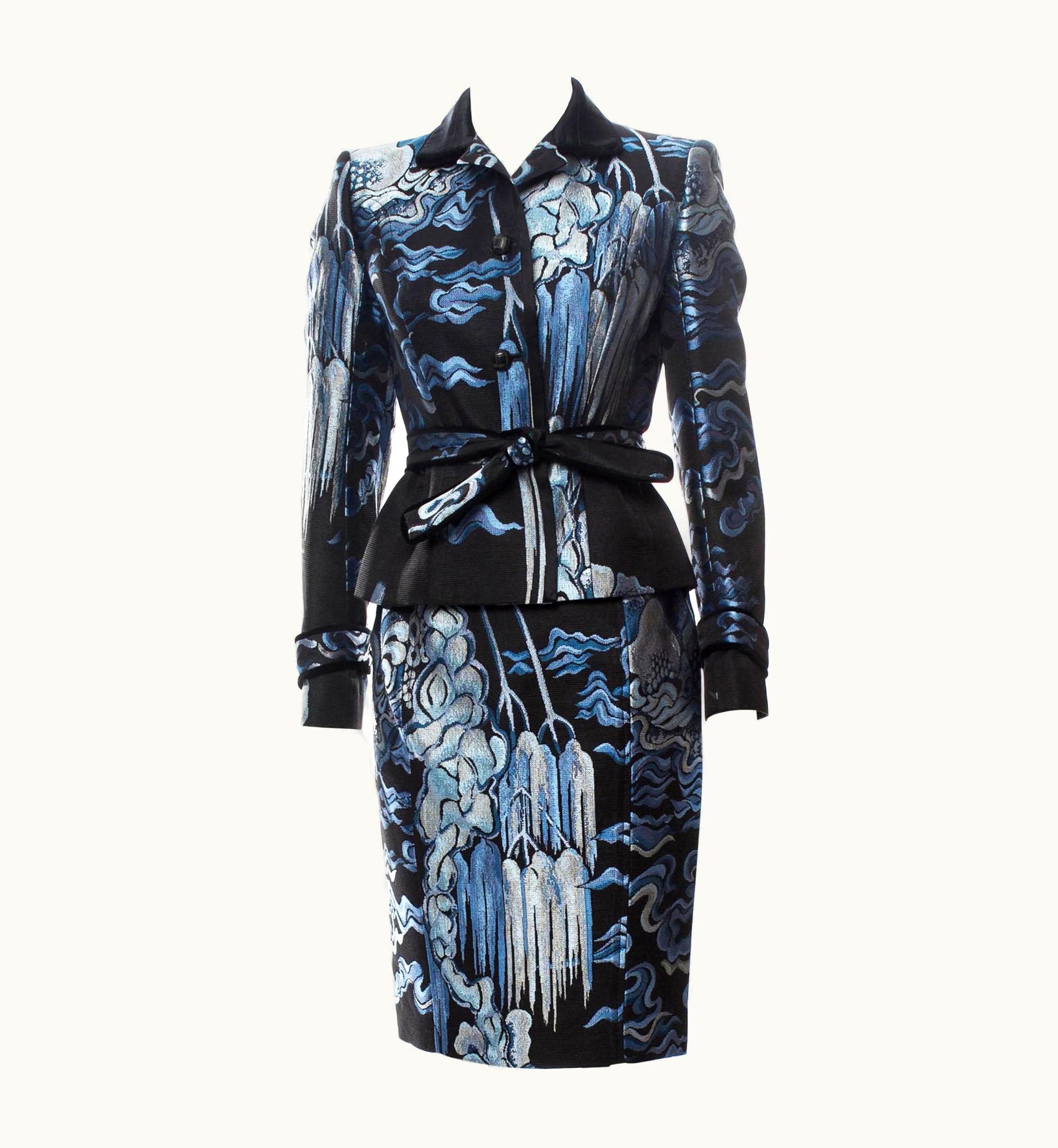 Saint Laurent Tom Ford For Yves Saint Laurent AW 2004 Chinoiserie Jacquard Skirt Suit Fr