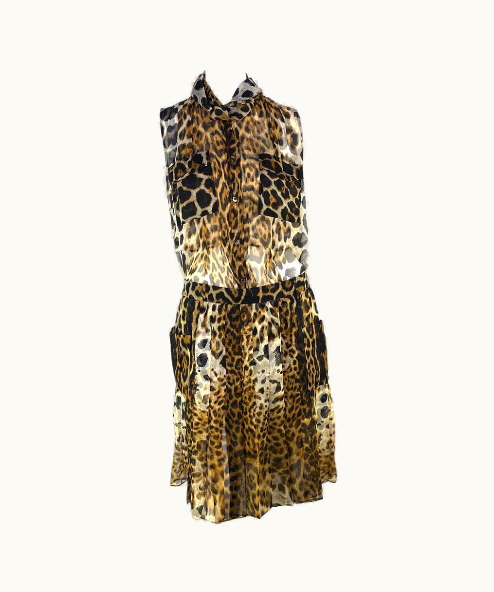 Saint Laurent S/S 2002 Yves Saint Laurent By Tom Ford Safari Cheetah Print Silk Skirt Set