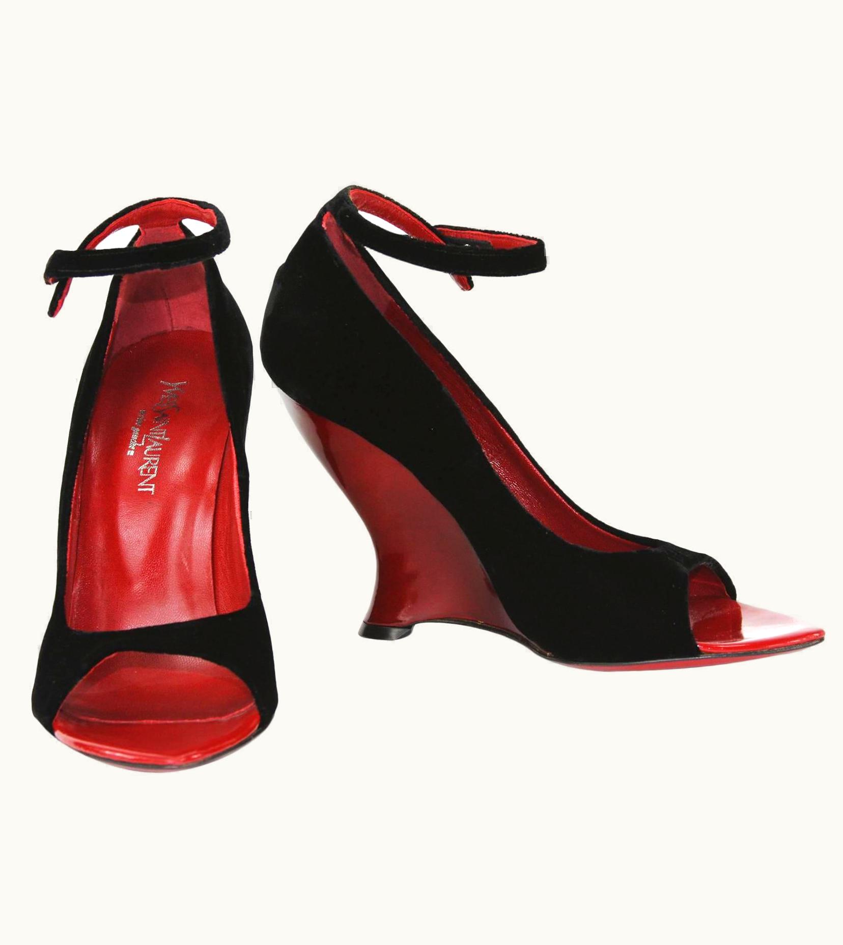 Saint Laurent Tom Ford For Yves Saint Laurent AW 2004 Red Black Shoes 38.5