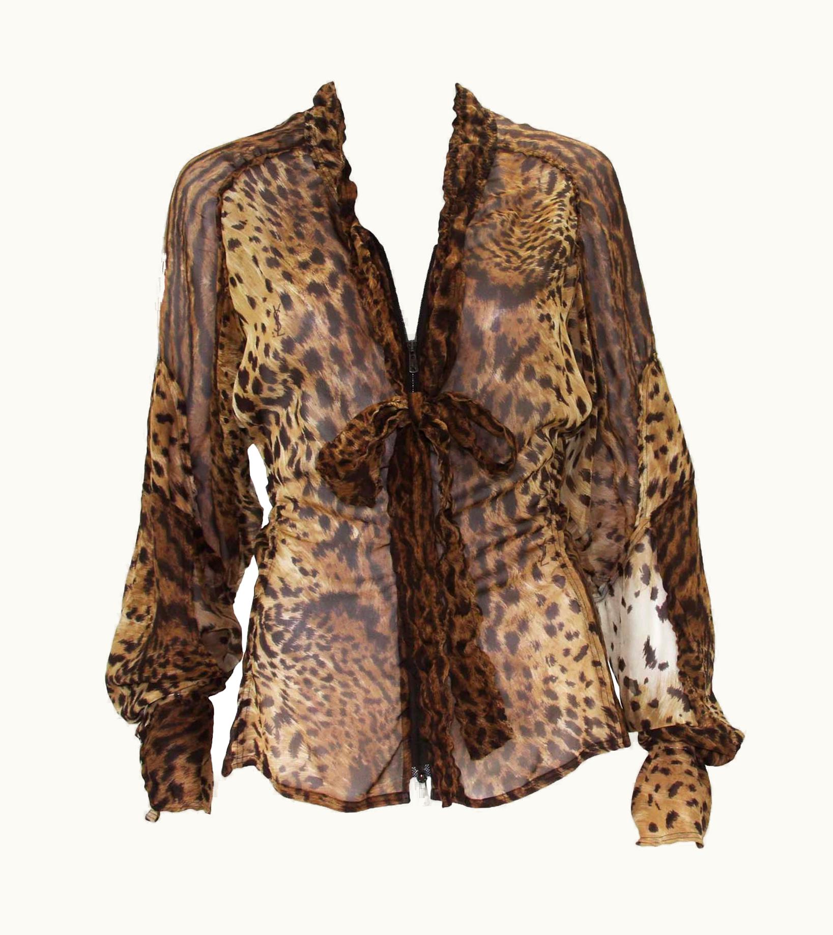 Saint Laurent Tom Ford For Yves Saint Laurent S/S 2002 Safari Collection Leopard Silk Top F