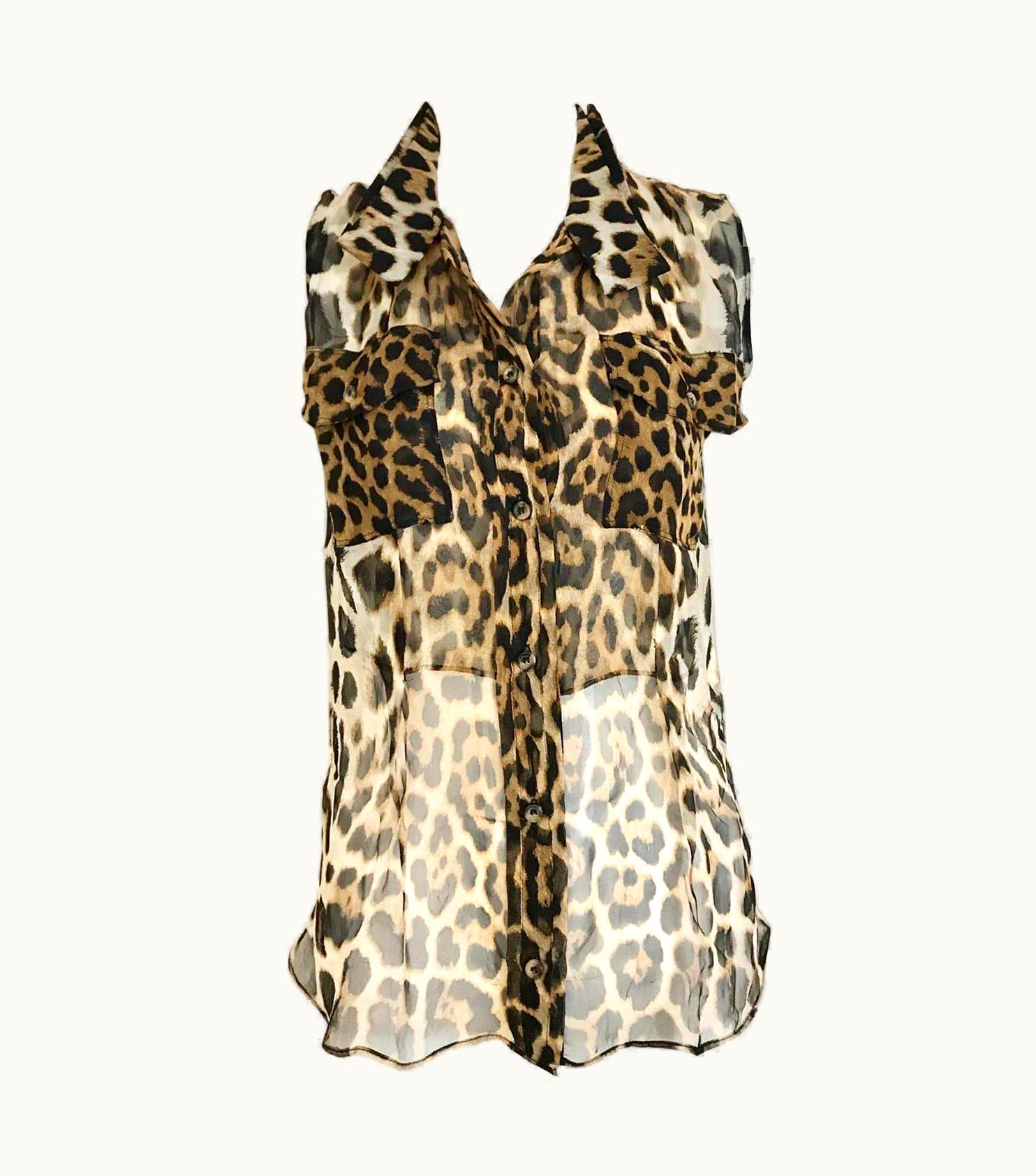 Saint Laurent Yves Saint Laurent By Tom Ford Leopard Print Sleeveless Silk Blouse