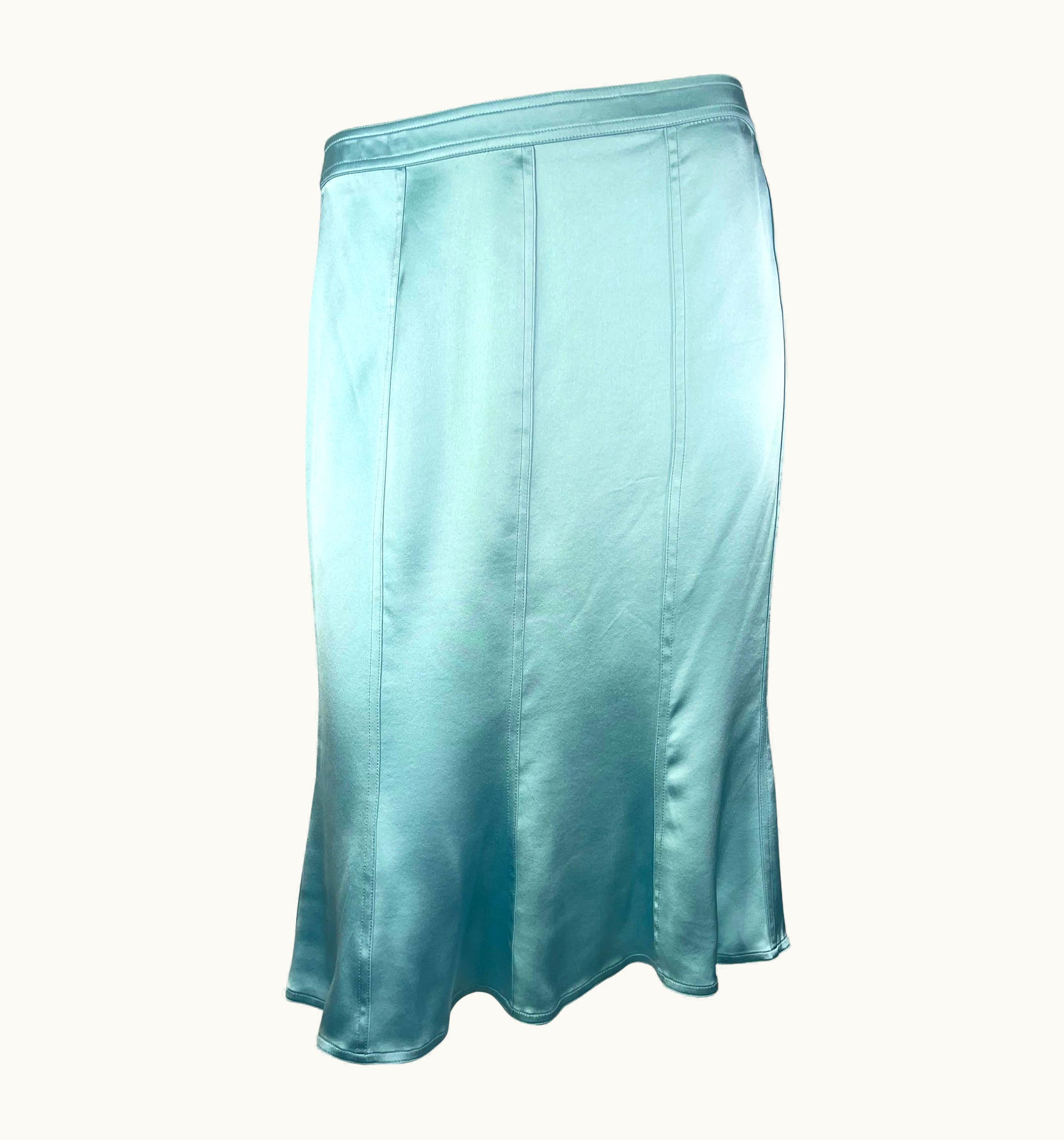 Saint Laurent AW 2003 Yves Saint Laurent By Tom Ford Baby Blue Silk Satin Flare Skirt