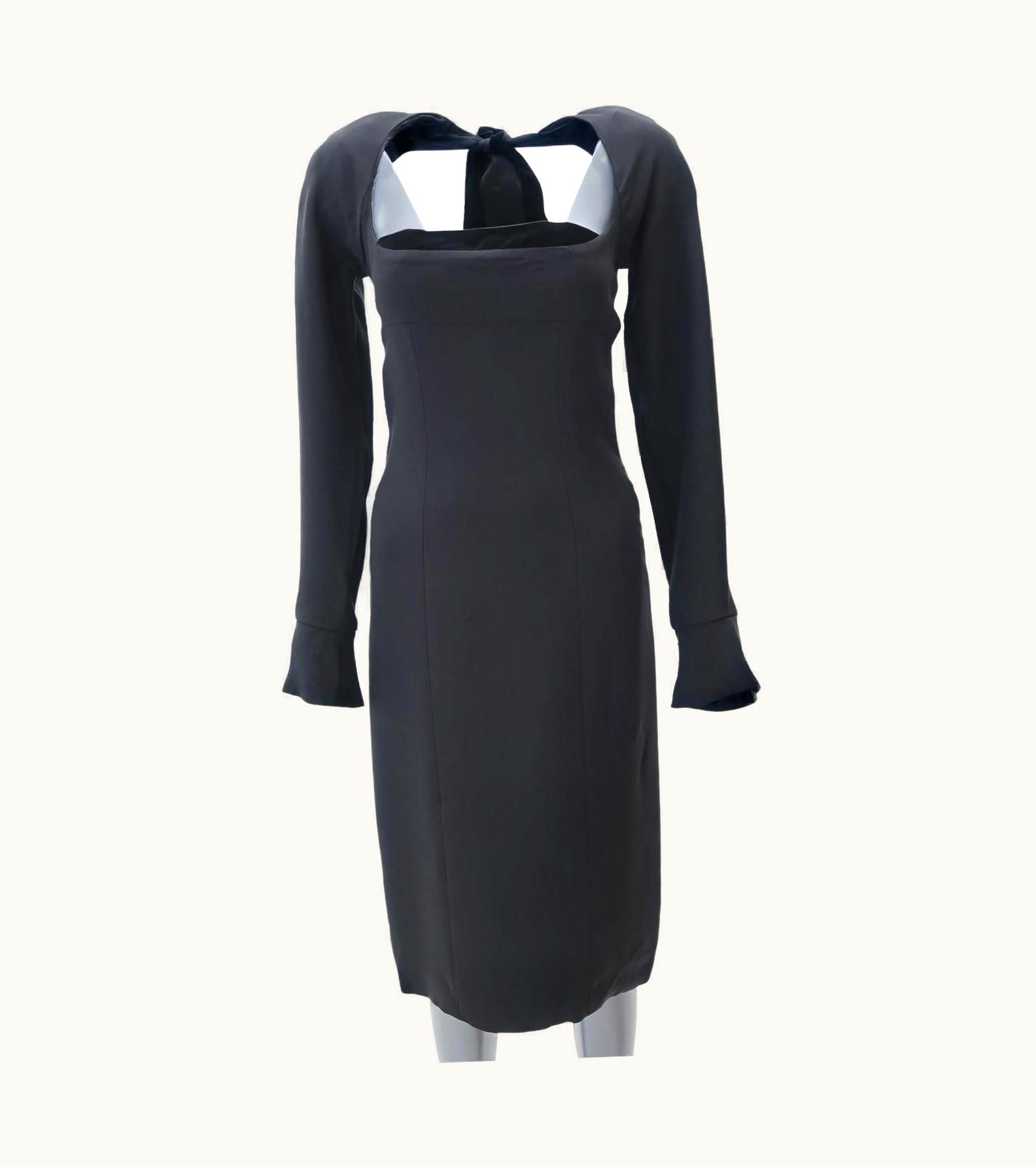 Saint Laurent Yves Saint Laurent By Tom Ford AW-02 Silk Flared Hem Dress - Velvet Ribbon