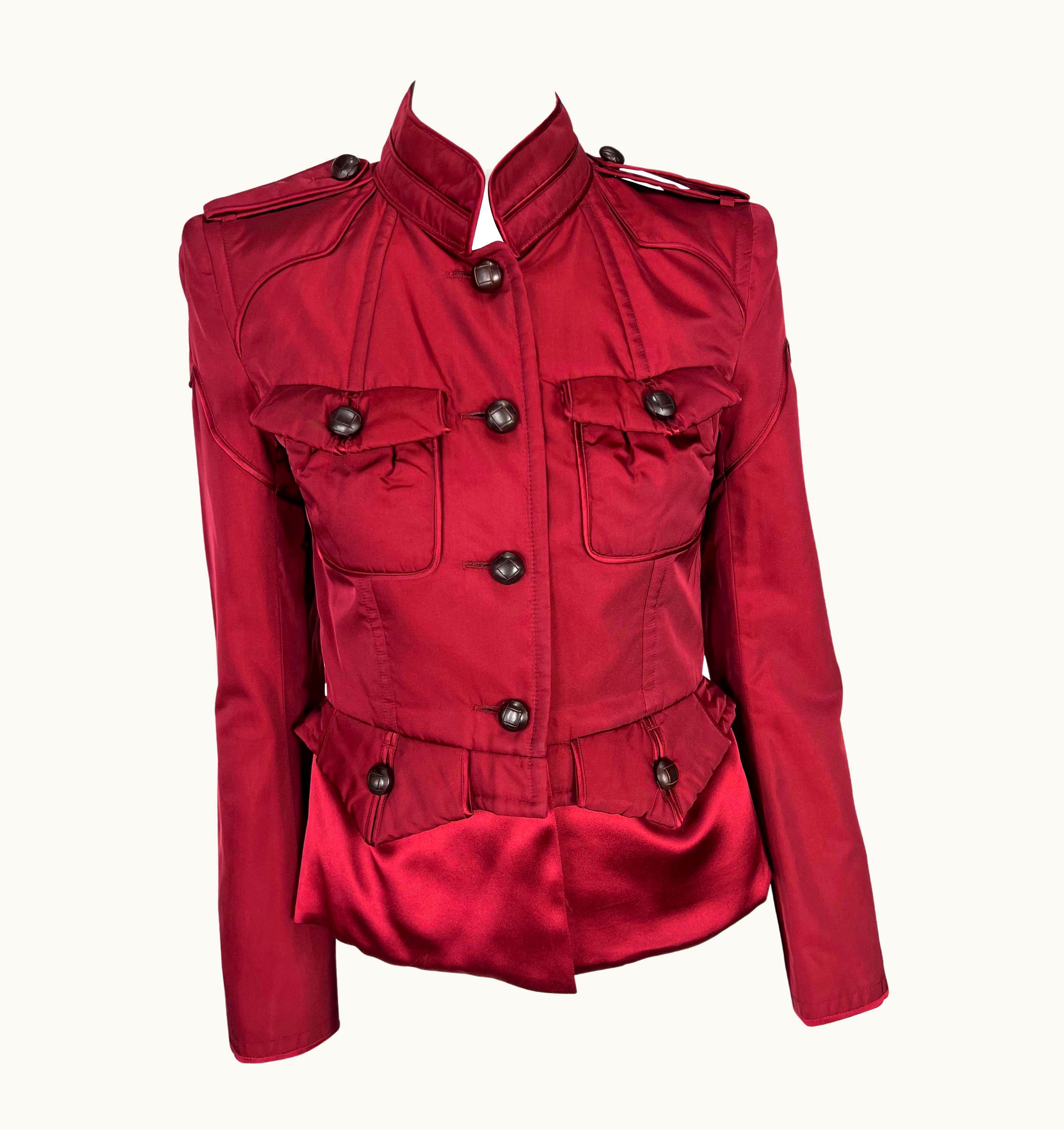 Saint Laurent AW 2004 Yves Saint Laurent By Tom Ford Runway Red Silk Satin Cropped Jacket