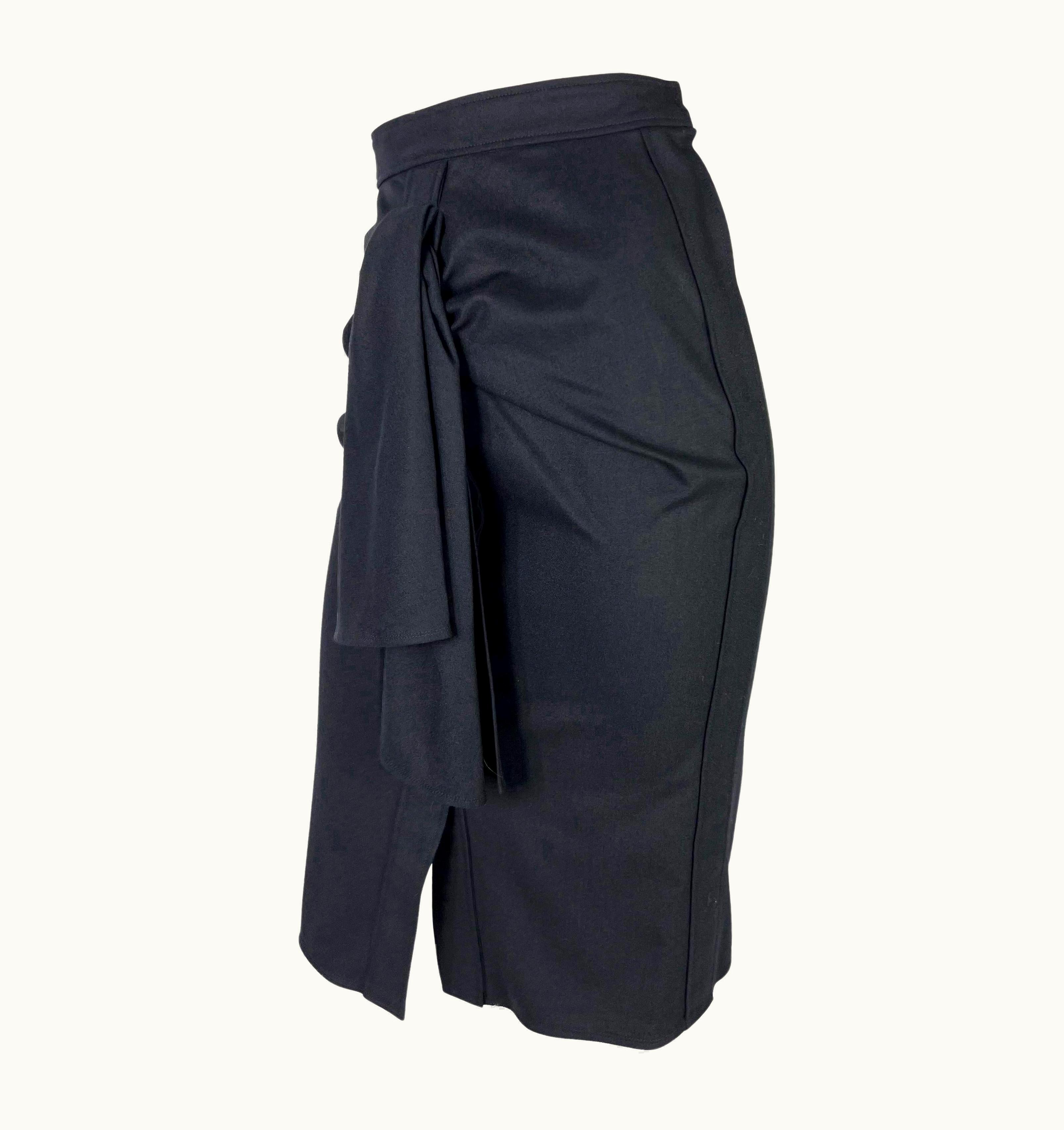 Saint Laurent 2000s Yves Saint Laurent By Tom Ford Black Faux-Wrap Pencil Stretch Wool Skirt