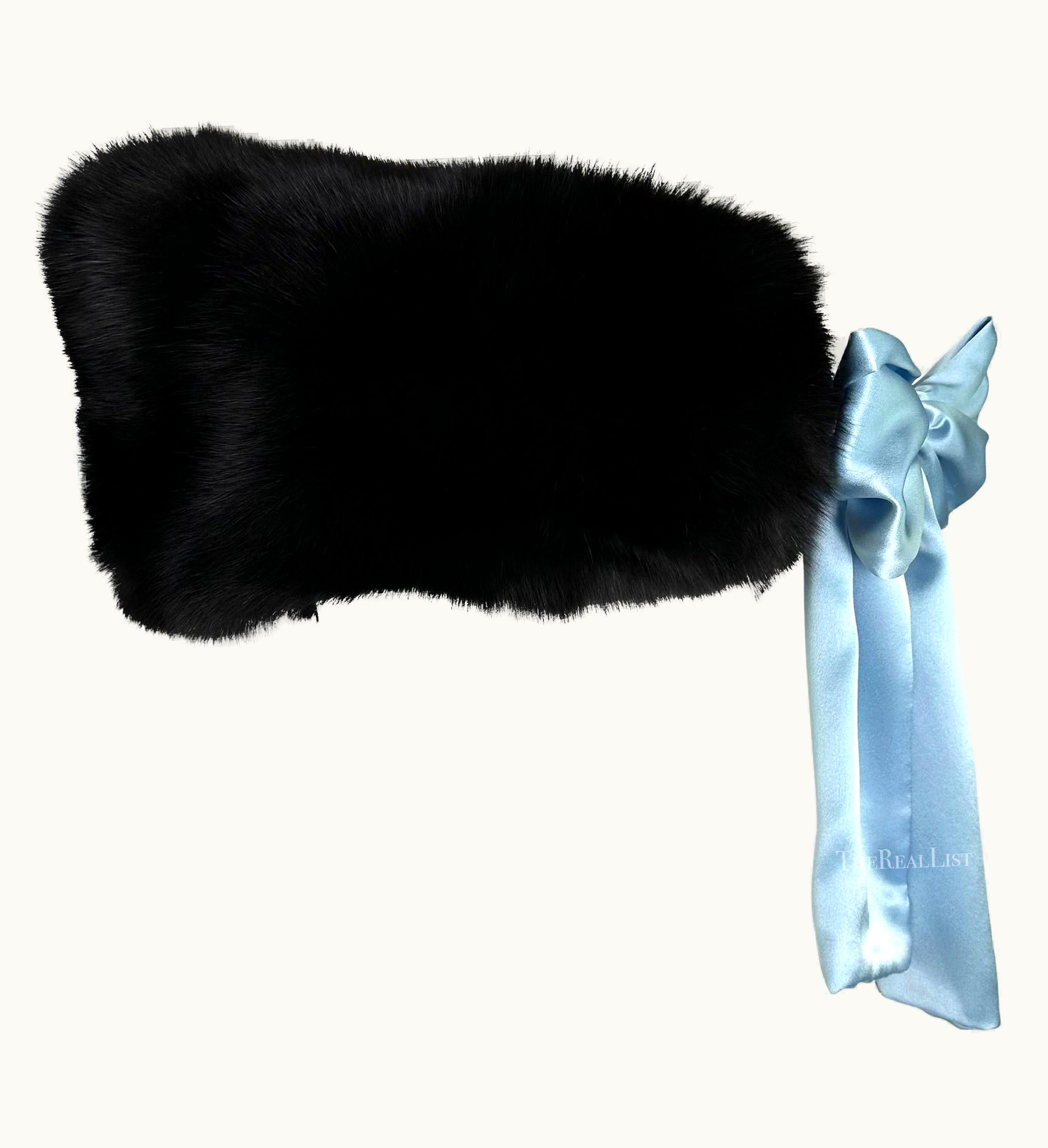 Saint Laurent AW 2003 Yves Saint Laurent By Tom Ford Runway Blue Black Fox Fur Satin Stole