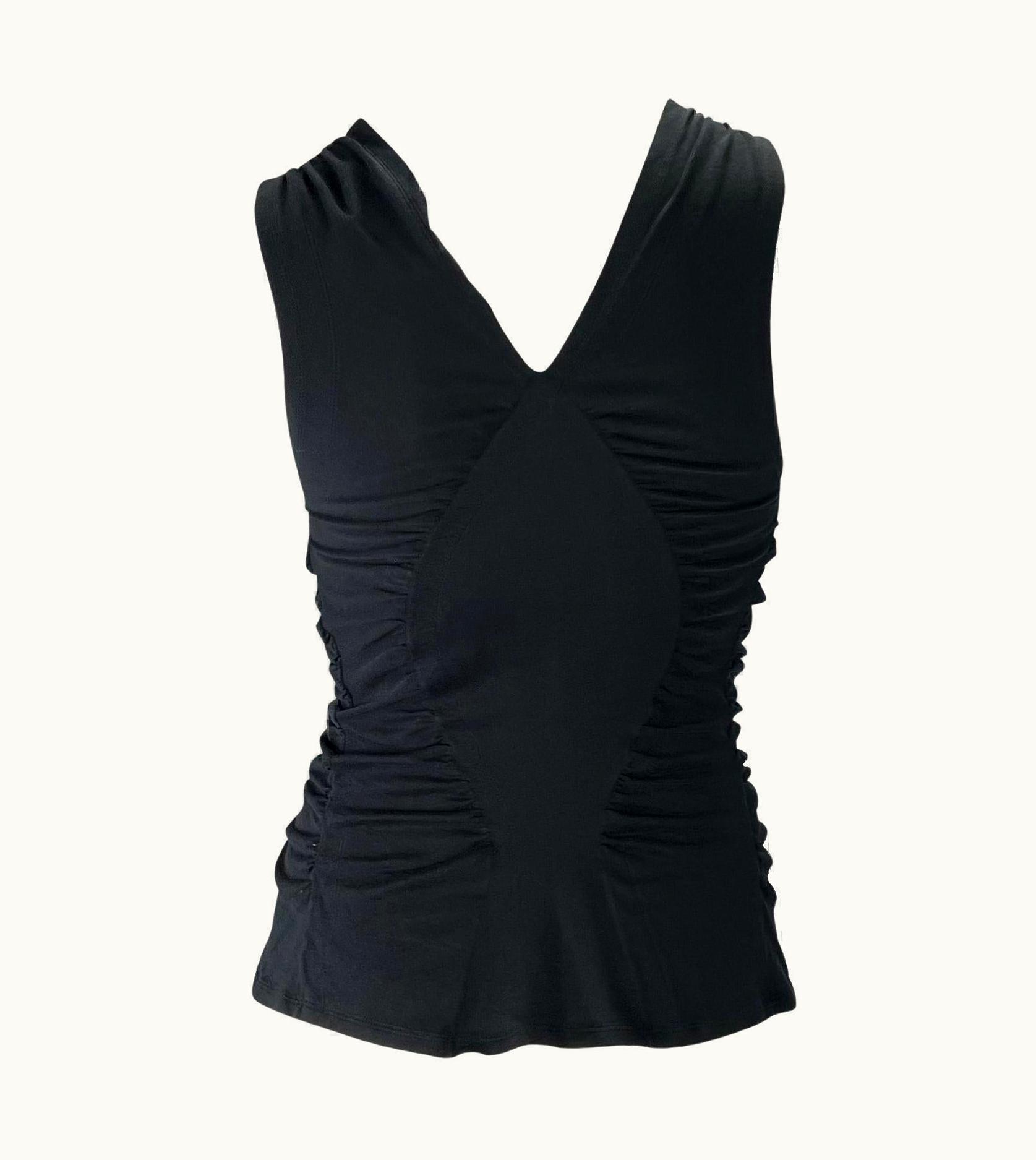 Saint Laurent S/S 2003 Yves Saint Laurent By Tom Ford Black Ruched Cotton Tank Top