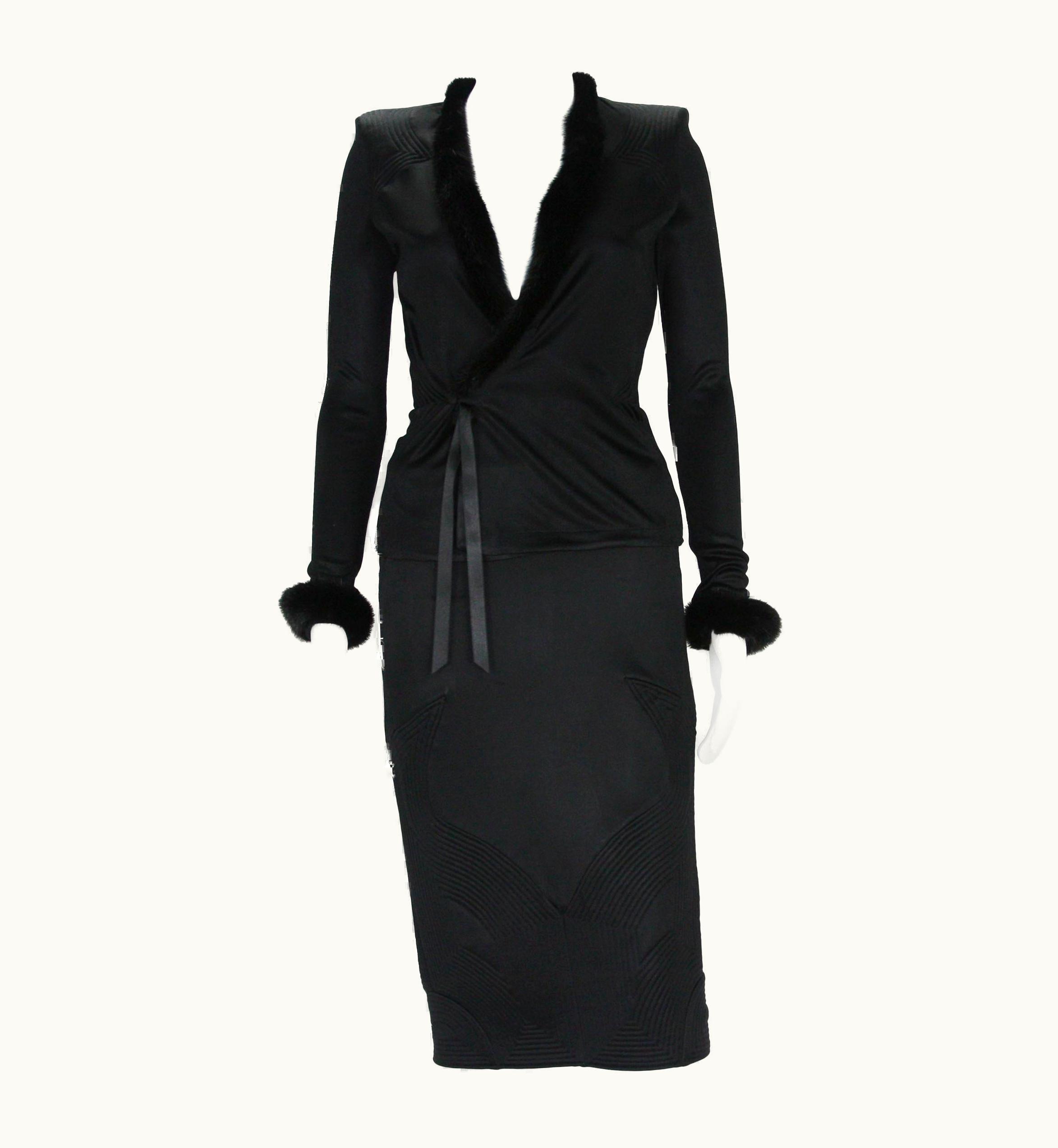 Saint Laurent Tom Ford For Yves Saint Laurent AW 2004 Jersey Skirt Suit With Mink