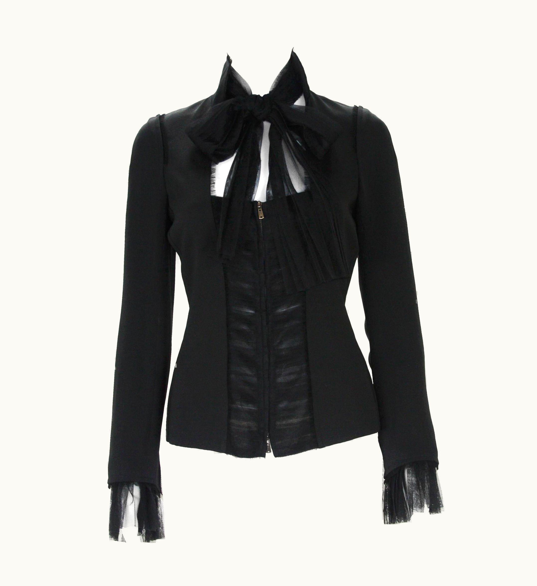 Saint Laurent Tom Ford For Yves Saint Laurent AW 2002 Black Silk Tulle Jacket Blazer Fr