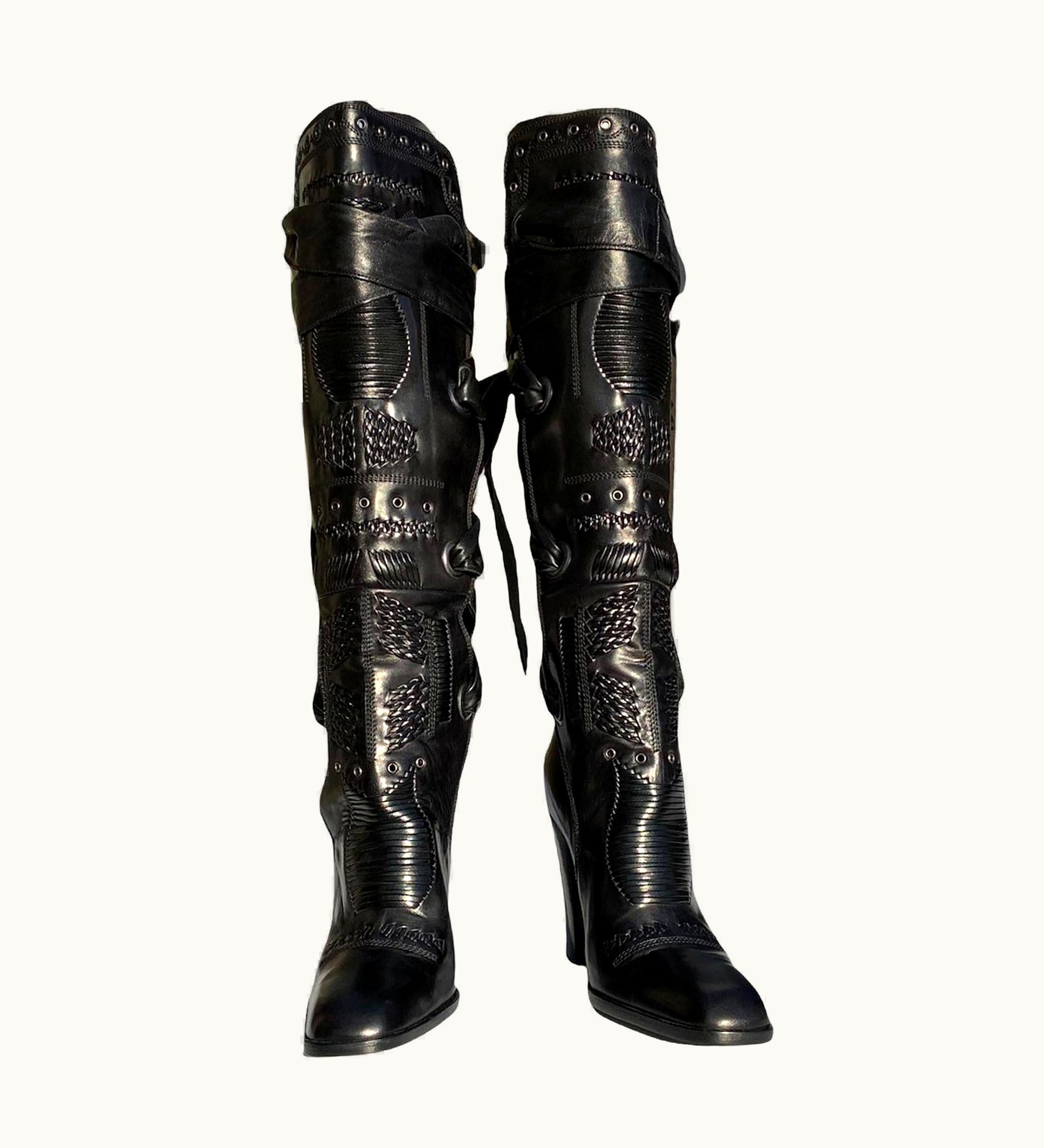 Saint Laurent Tom Ford Yves Saint Laurent AW 2001 Black Leather Lace Up Grommet Boots