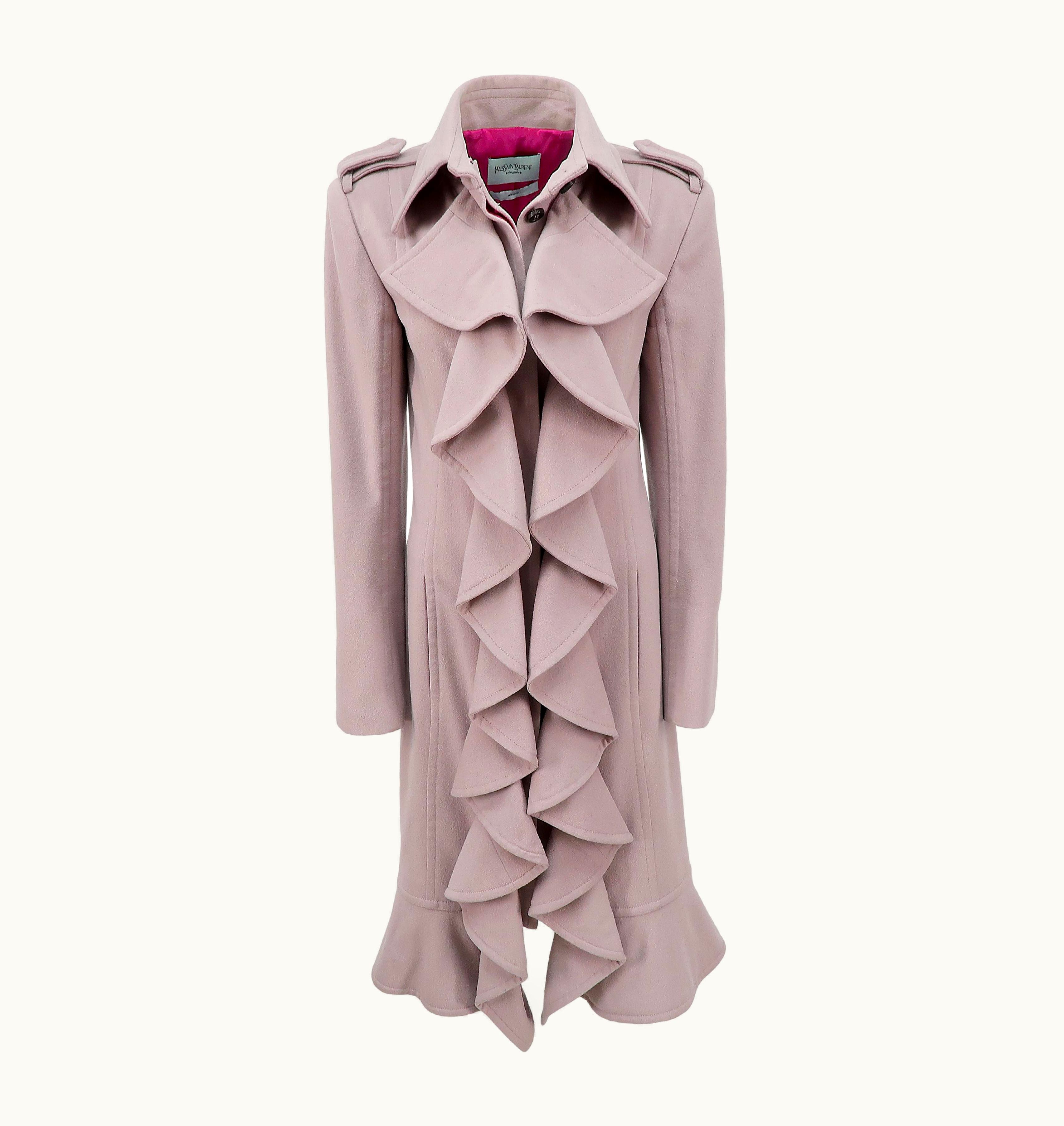 Saint Laurent Yves Saint Laurent By Tom Ford AW-2003 Wool Tailored Coat With Ruffle Detailing