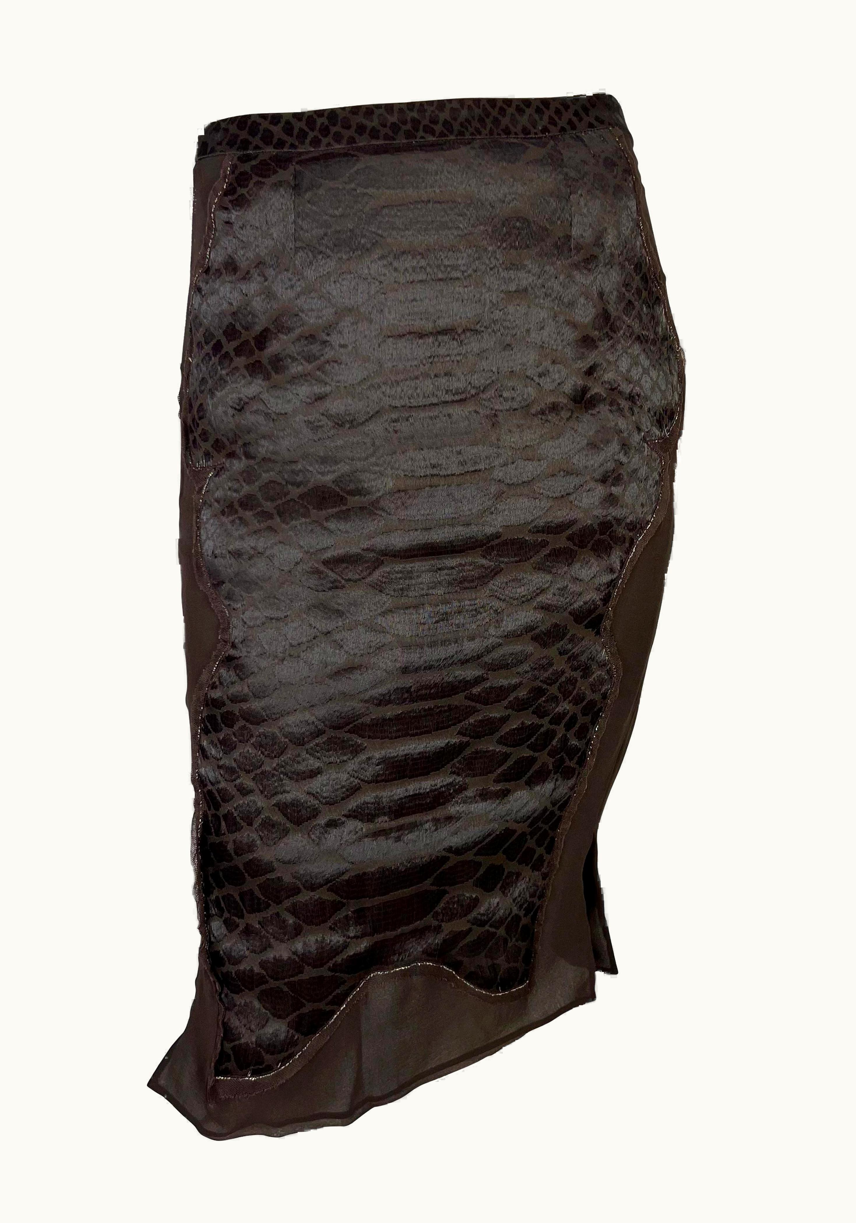 Saint Laurent AW 2004 Yves Saint Laurent By Tom Ford Sheer Brown Scale Chinoiserie Skirt