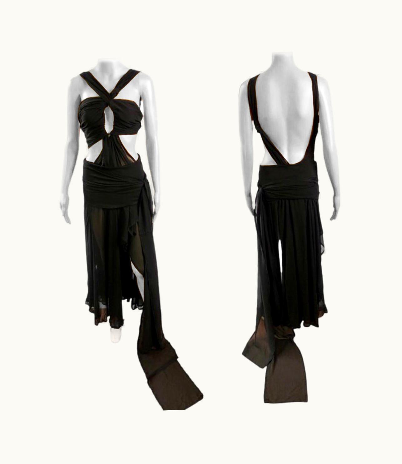 Saint Laurent Tom Ford For Yves Saint Laurent S/S 2002 Runway Sheer Cutout Black Dress Gown