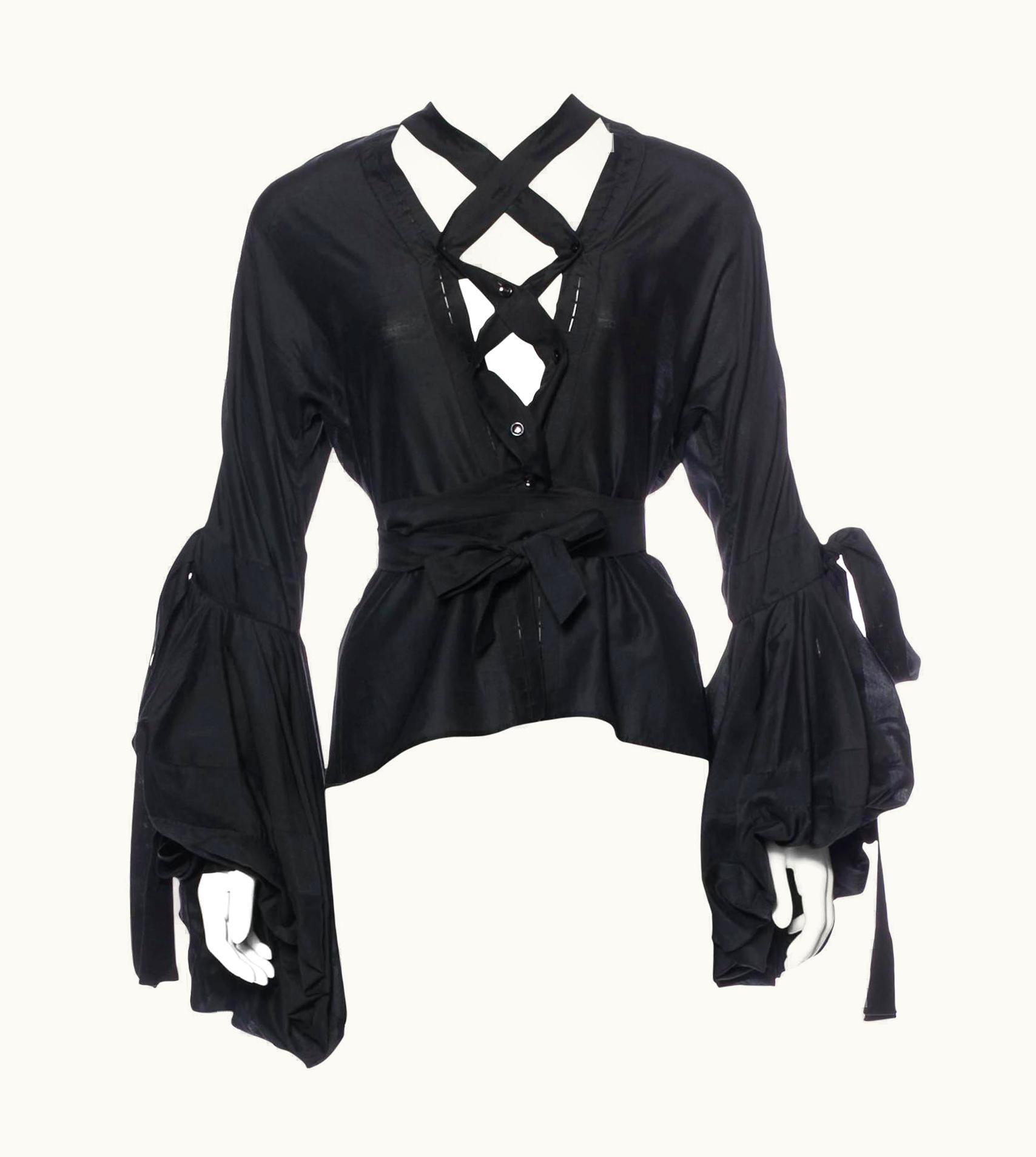 Saint Laurent Tom Ford For Yves Saint Laurent AW 2002 Lace Up Peasant Top Blouse Fr