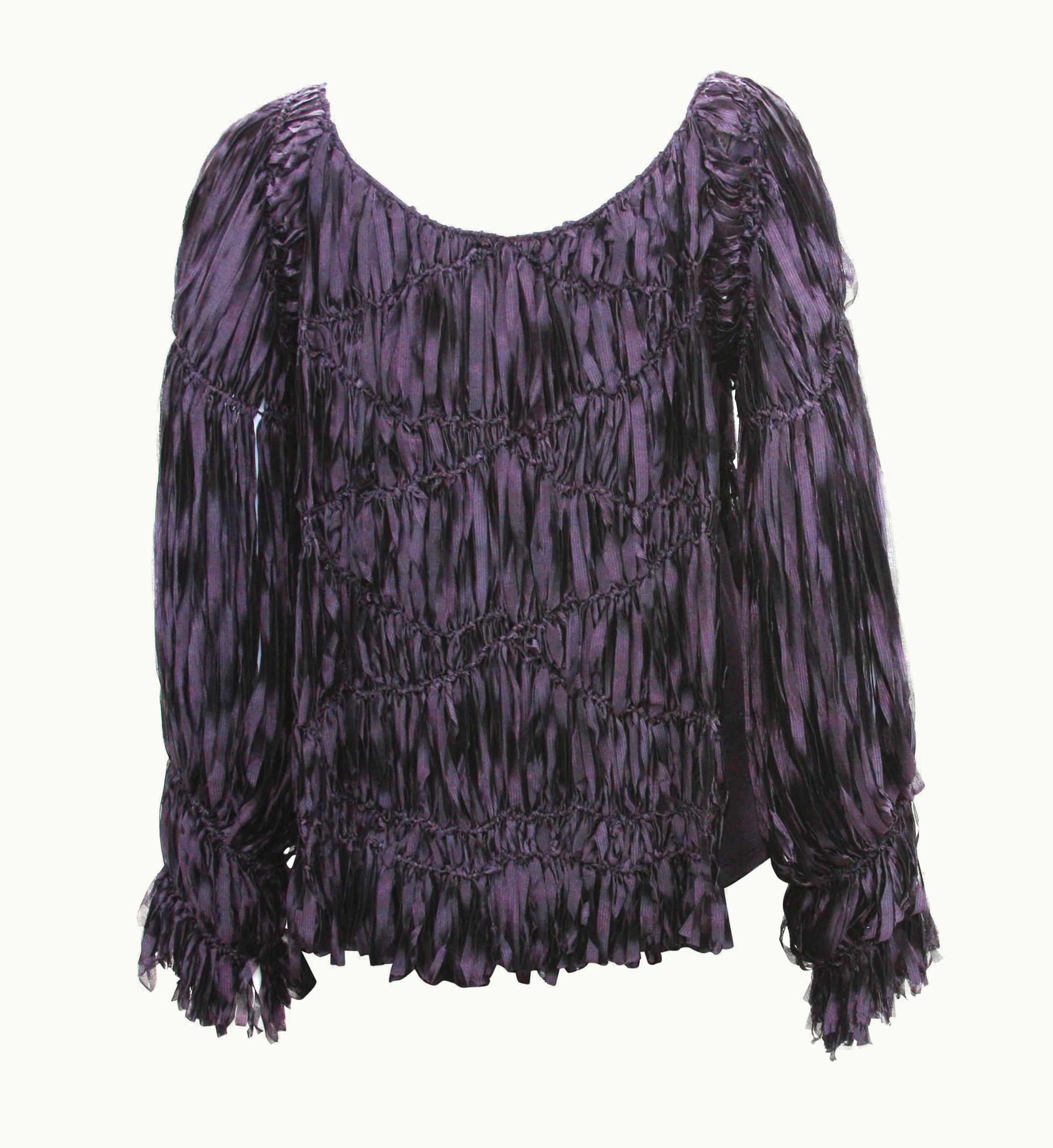 Saint Laurent AW 2001 Tom Ford For Yves Saint Laurent Shredded Silk Ribbon Sweater Top It