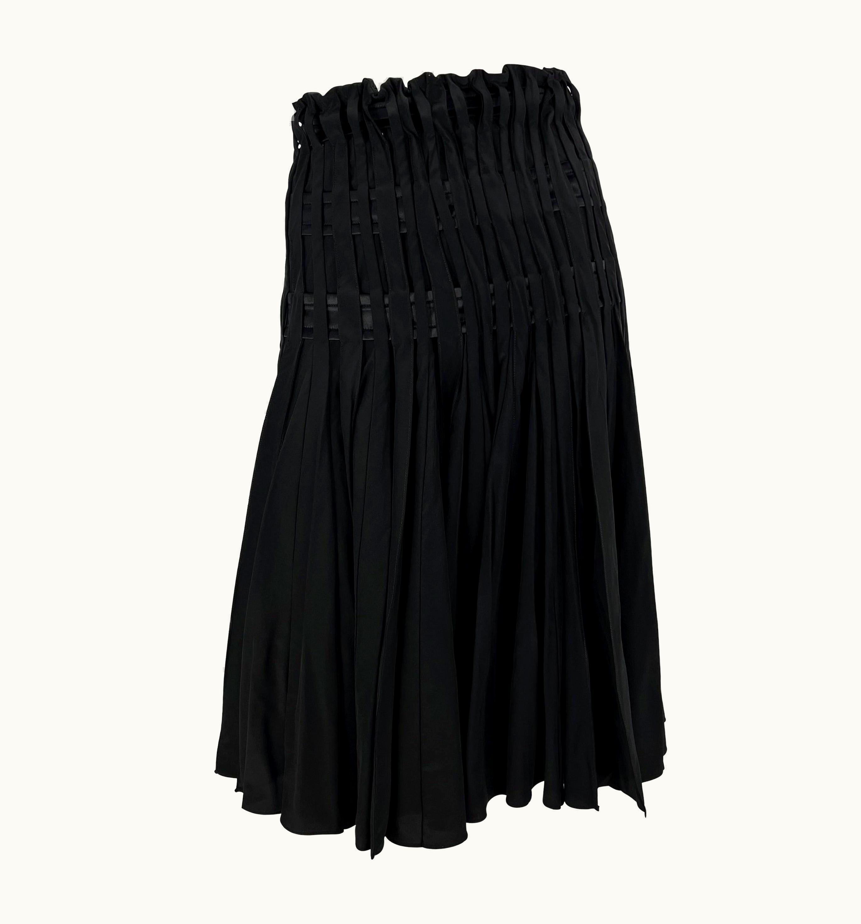 Saint Laurent AW 2001 Yves Saint Laurent By Tom Ford Pleated Black Satin Flare Skirt UZ0586232