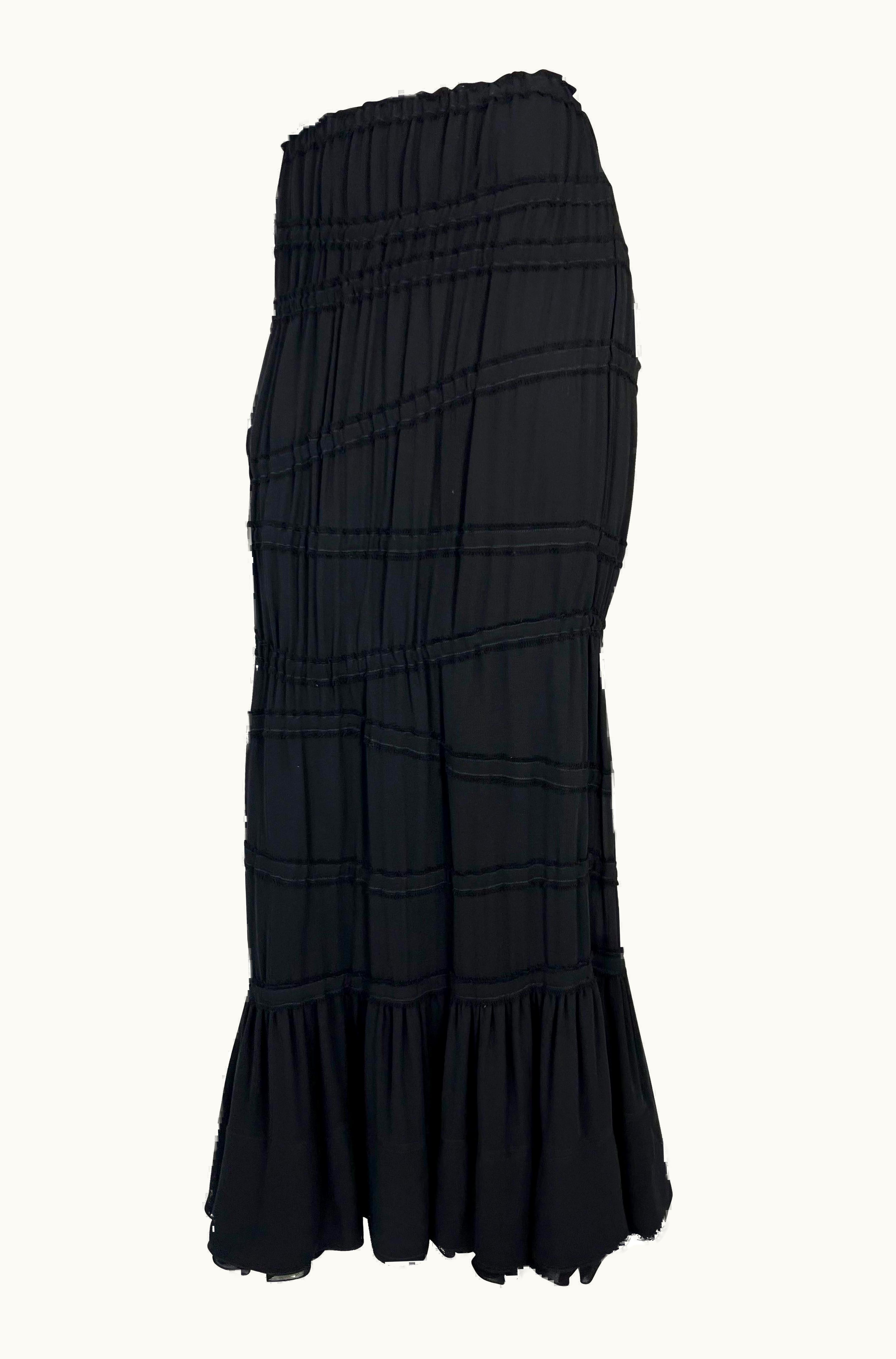 Saint Laurent AW 2001 Yves Saint Laurent By Tom Ford Runway Ruched Stretch Flare Maxi Skirt